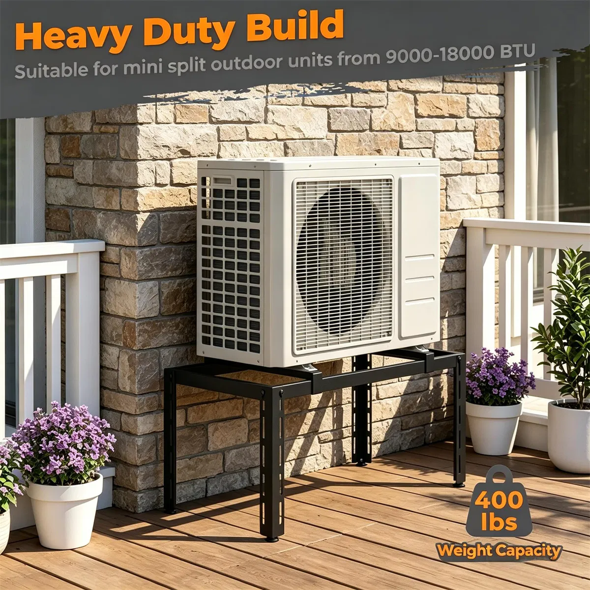 Adjustable Mini Split Ground Stand, 400 lbs Heavy Duty AC Condenser Stand for 900036000 BTU Ductless Heat Pump, Anti-Vibration Outdoor Support Bracket - Black photo 7