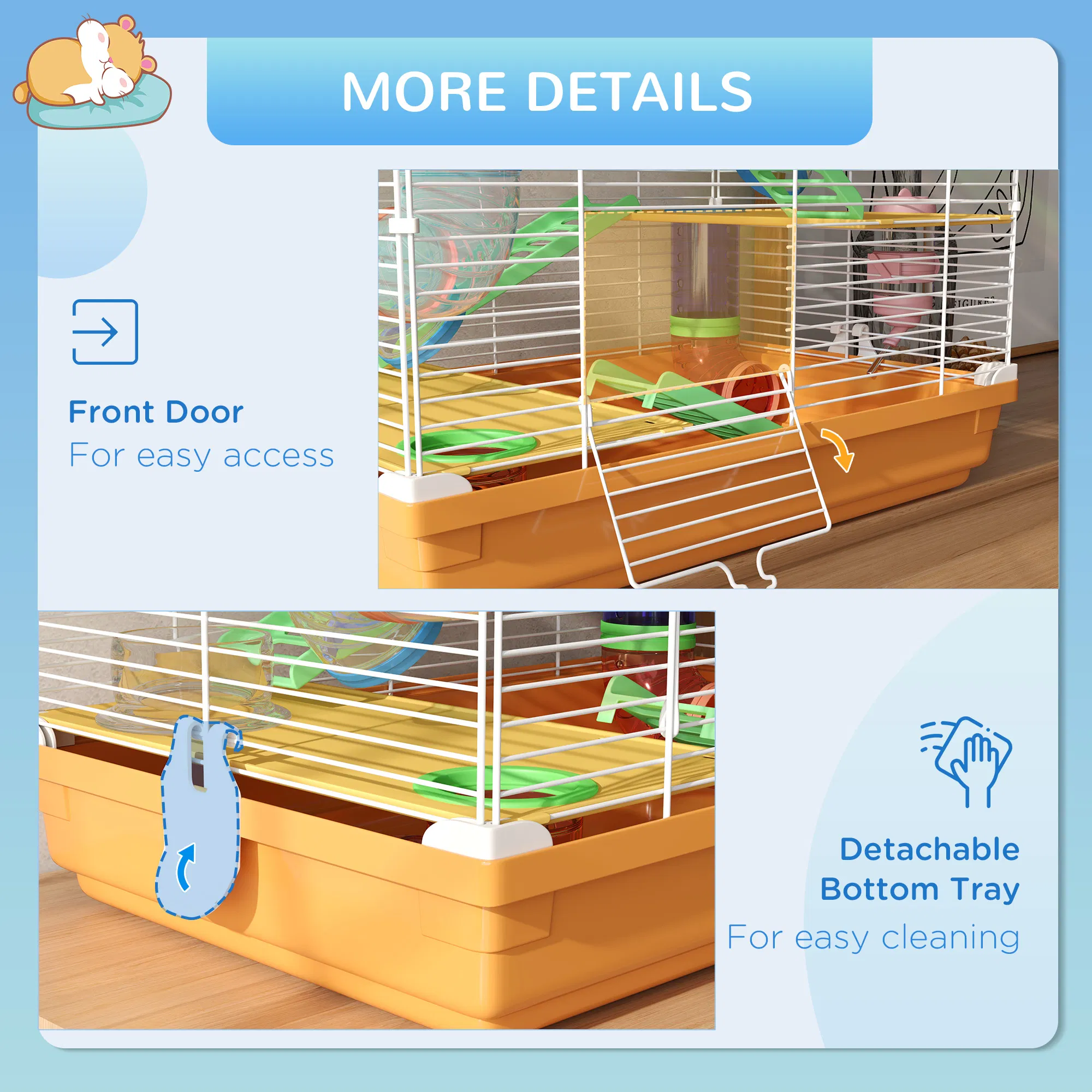 5 Tiers Hamster Cage Portable with Exercise Wheels Play Tube Water Bottle Dishes House Ladder for Gerbils, Orange photo 6
