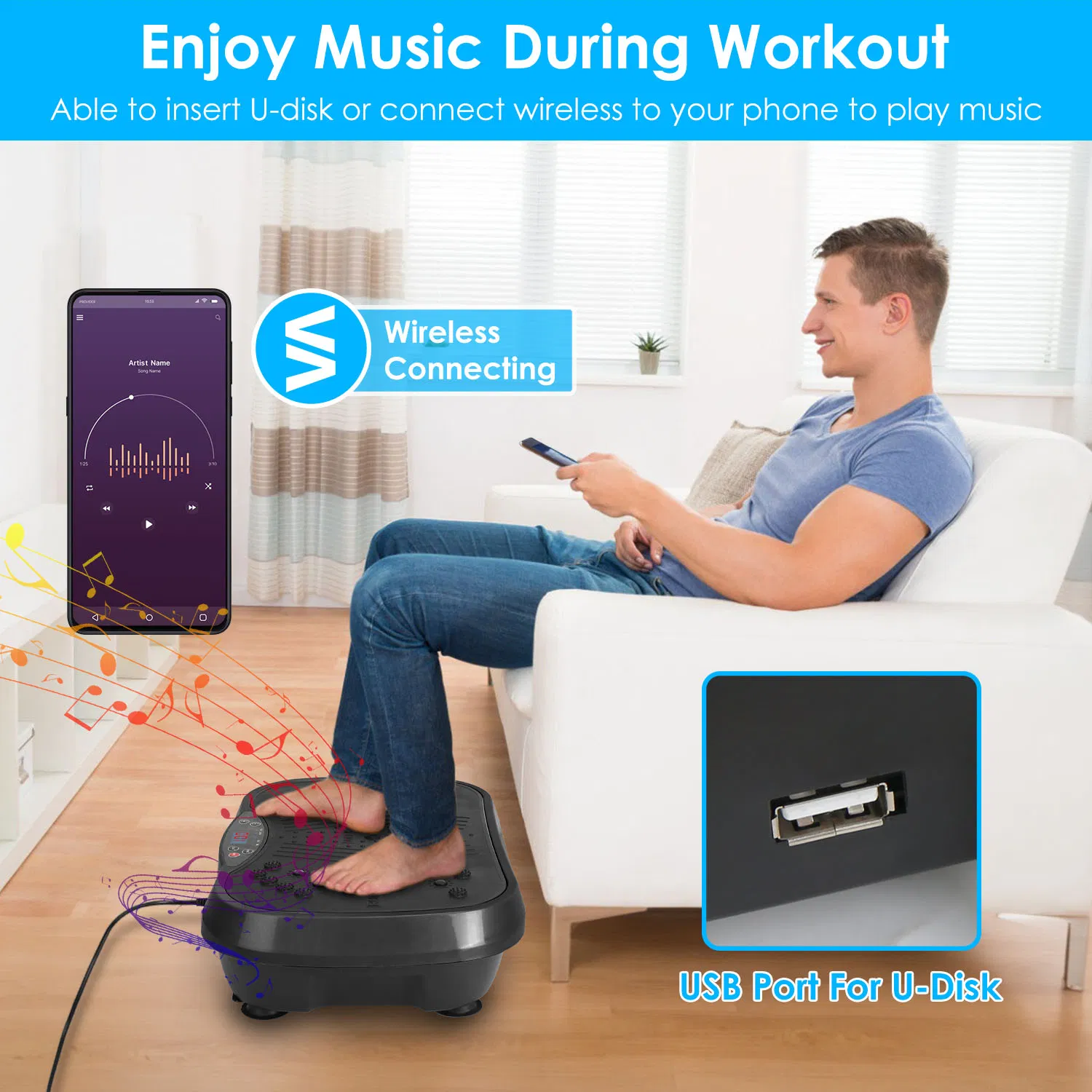 Whole Body Vibration Plate Exercise Machine 1–120 Speed Levels with 2 Resistance Bands, Touch & Remote Control Vibration Platform with Bluetooth USB Music Play for Home Fat Loss Workout photo 5