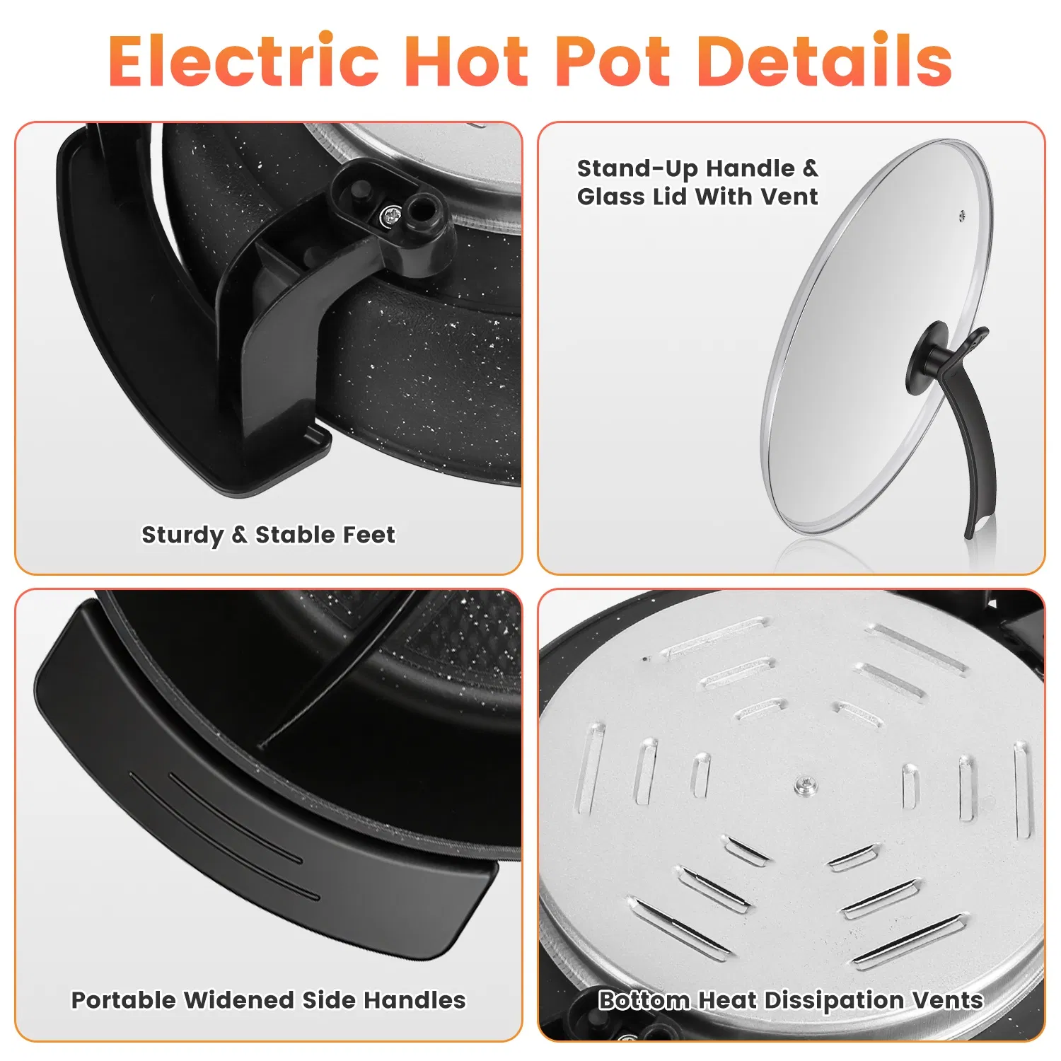 6L Electric Hot Pot with Divider 1100W Dual-Flavor Pot Shabu Shabu Pot Non-Stick with 5-Temp Control for Shabu Shabu Fondue Perfect for Family Gatherings & Parties photo 7