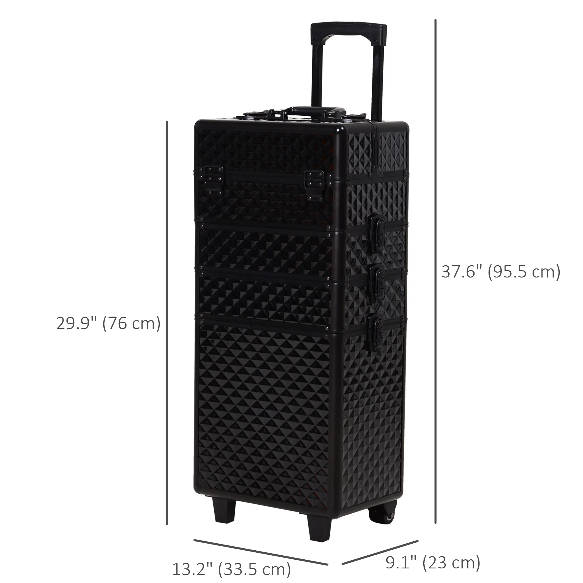 4 in 1 Makeup Train Case Portable Aluminum Rolling Cosmetic Organizer Trolley with Wheels Multiple Compartments Black photo 6