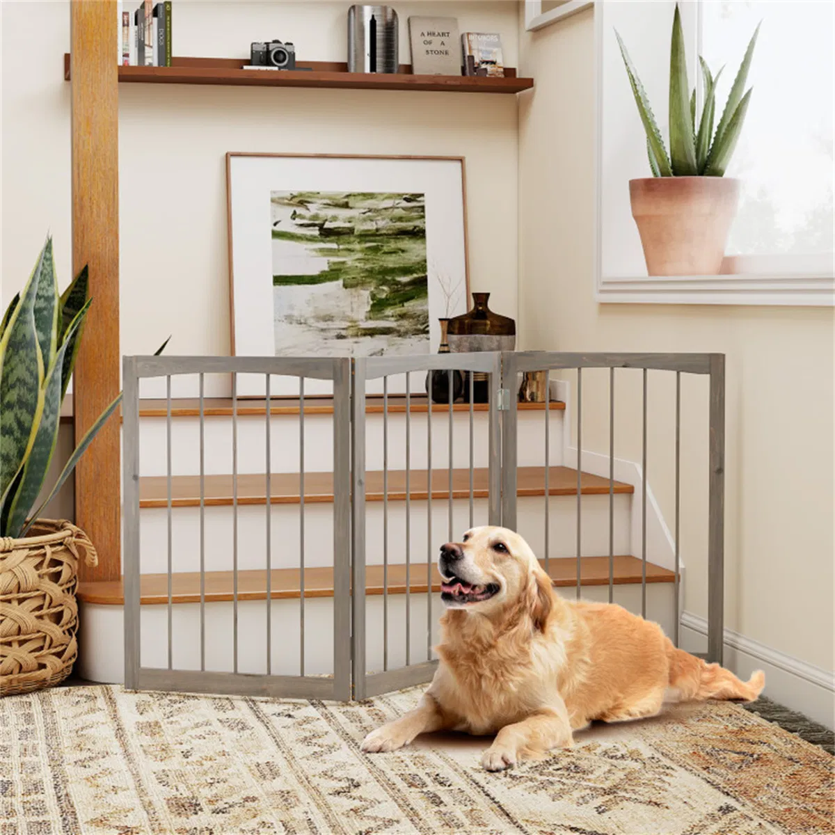 63" x 30" Gray Wooden Pet Fence photo 2