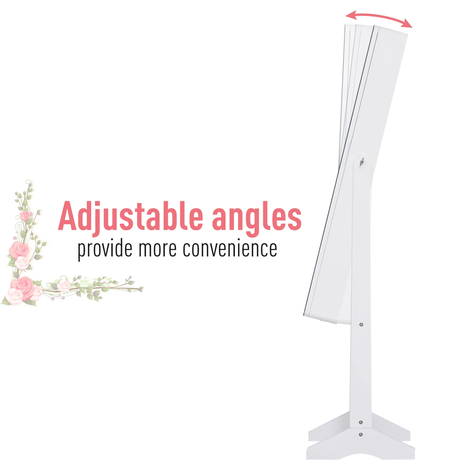 Mirrored Jewelry Armoire LED Lights Freestanding Organizer Adjustable Angle Lockable Cabinet White photo 2