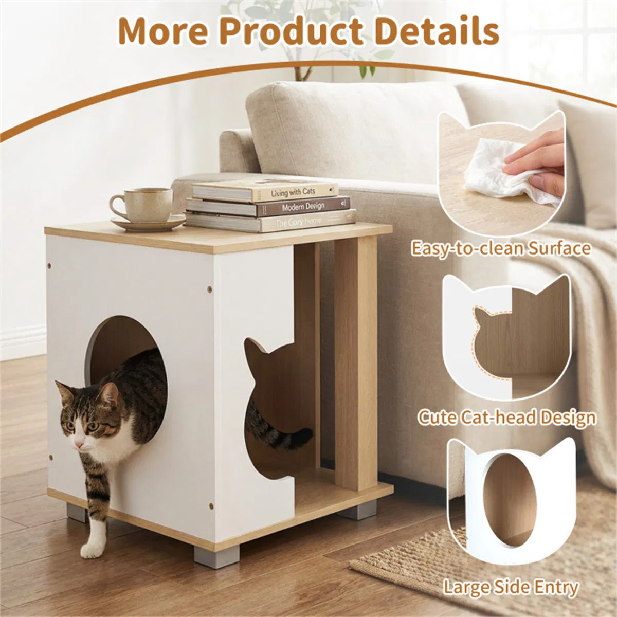 Multipurpose Wooden Cat House Nightstand, Sturdy Metal Base Anti-Slip Pet Furniture photo 8