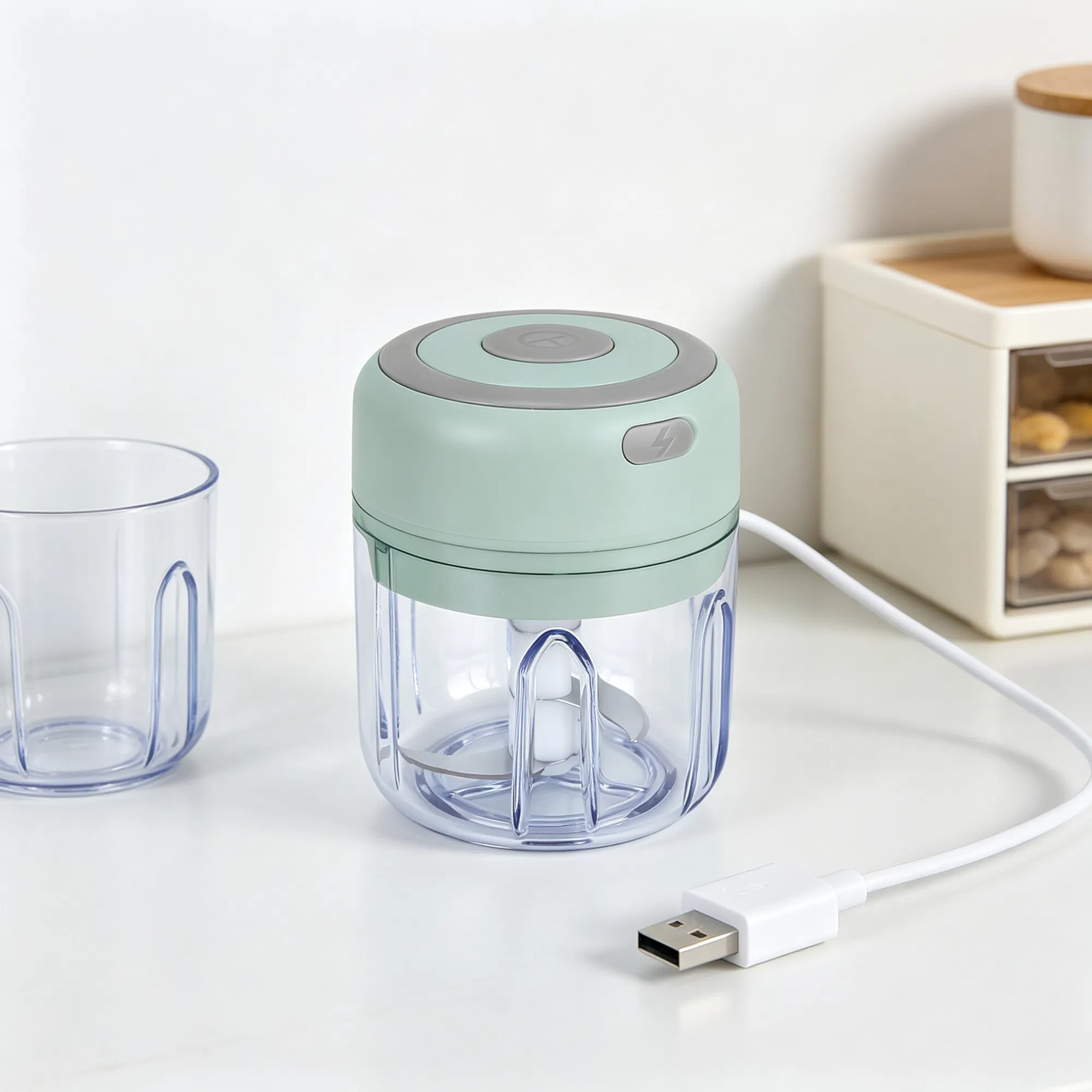 Portable Mini Electric Garlic Chopper, Rechargeable Small Food Processor with 304 Stainless Steel Blade, Detachable Design for Chopping Vegetable, Meat & Seasonings photo 2