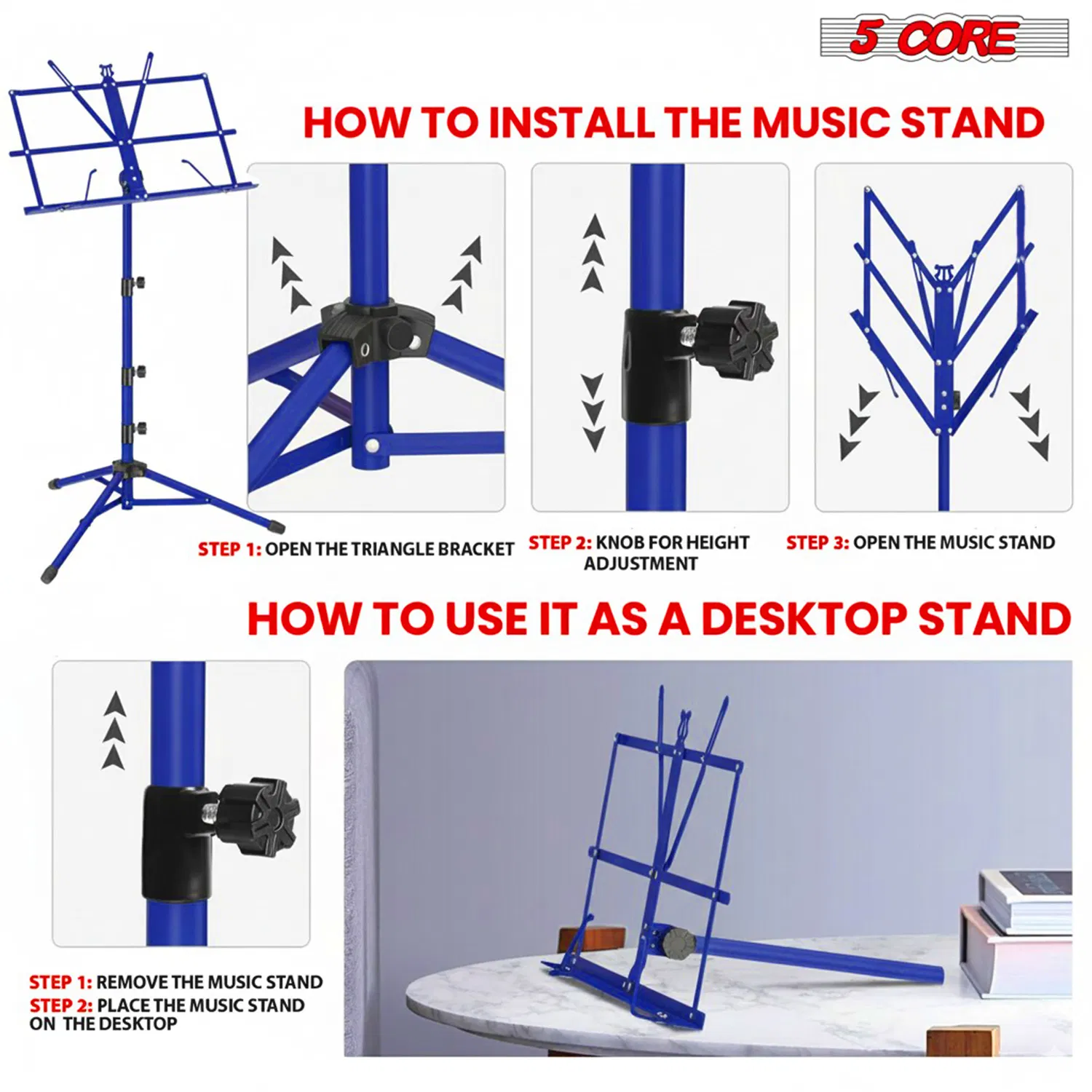 5Core Music Stand For Sheet Music Portable Tripod Adjustable Folding Note Holder photo 5