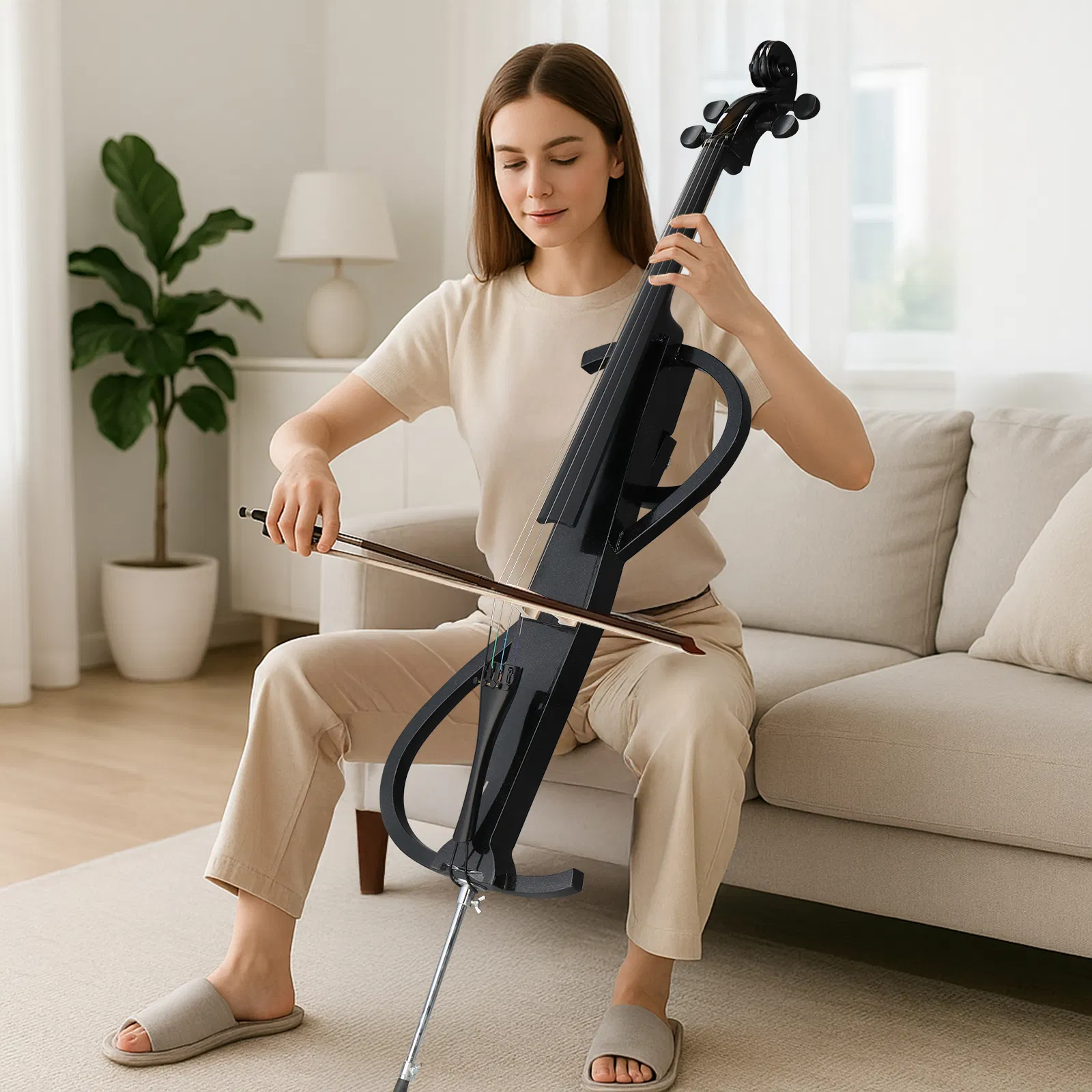 Full-size 4/4 S-type electric cello, including case, bow, rosin, headphones, connecting cable photo 8