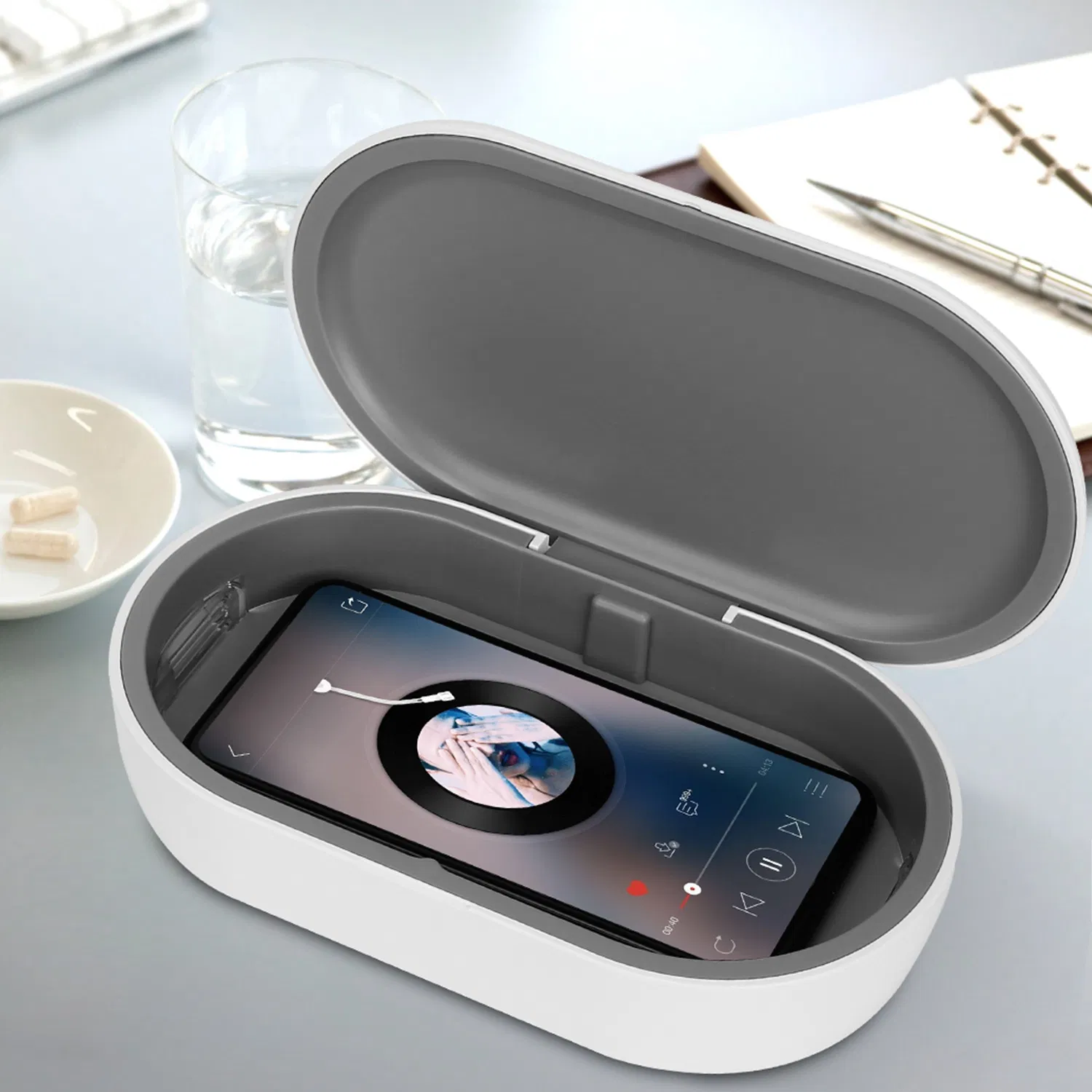 UV Light Sanitizer Box Portable 10W Phone Wireless Charging Disinfection Lamp with Aroma Diffuser Sterilizing Box For Jewelry Watch Wallet Keys photo 3