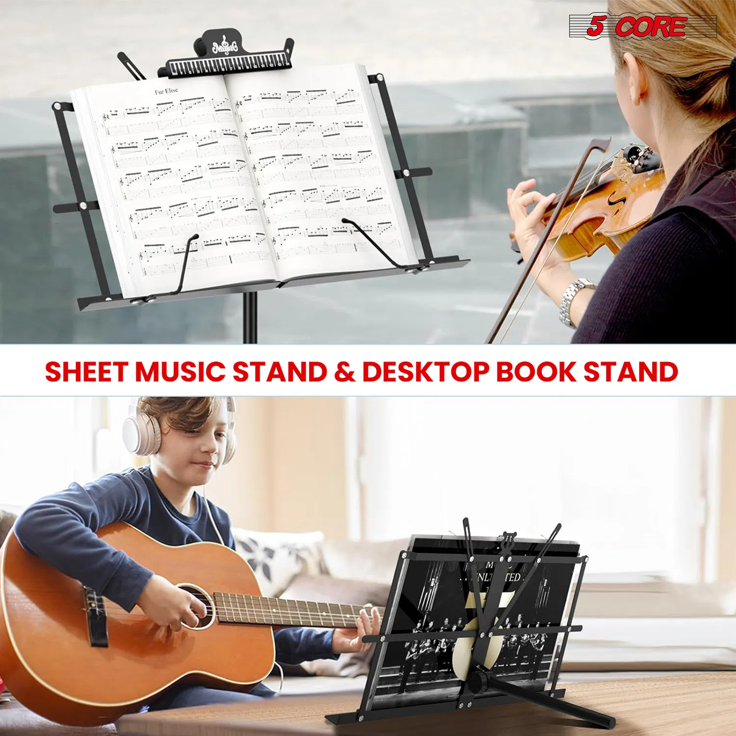5 Core Music Stand Adjustable Desktop Book Stands Portable Sheet Holder All Metal Foldable Bookstand photo 5