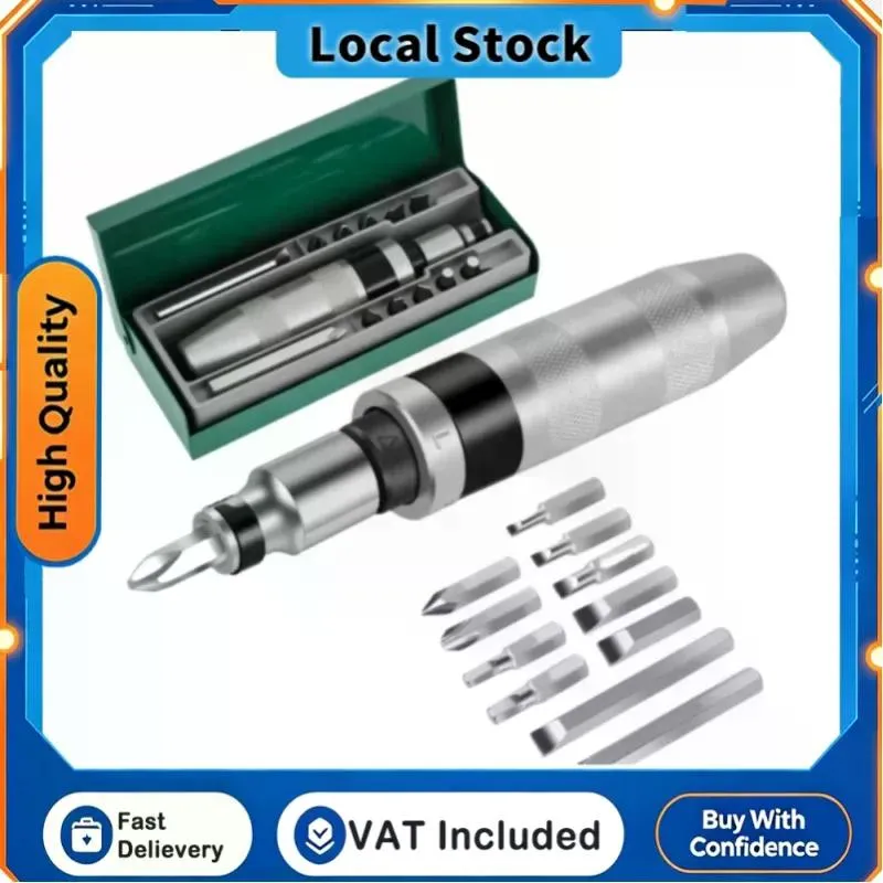 13Pcs Impact Screwdriver Set S2 Alloy Steel Bit Kit Reversible R/L Torque Driver Anti Slip Knurled Handle Rust Stripped Seized Screw Remover with Phillips Slotted Hex Bits Green Metal photo 3