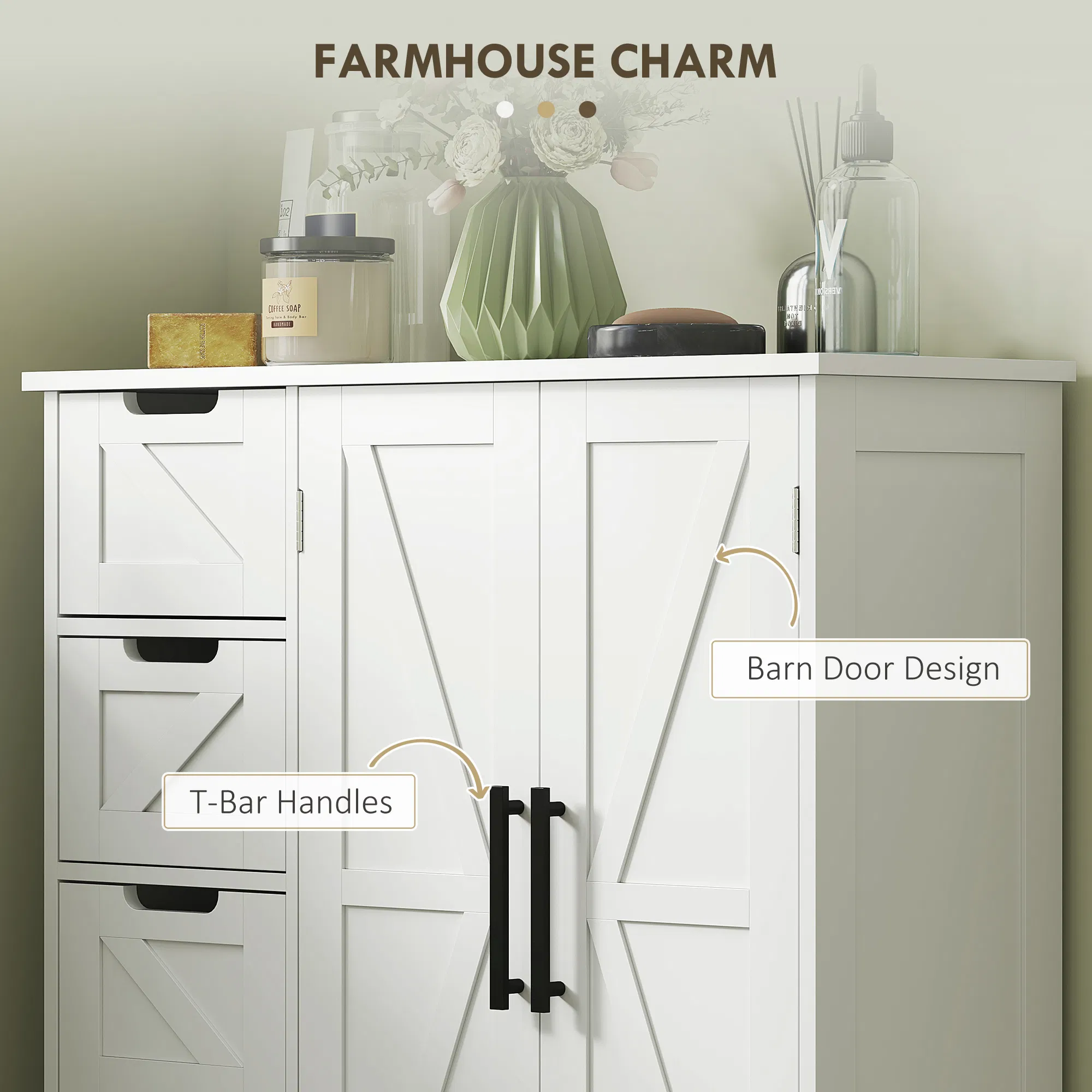 Bathroom Floor Cabinet, Farmhouse Bathroom Storage Cabinet with Adjustable Shelf, White photo 6
