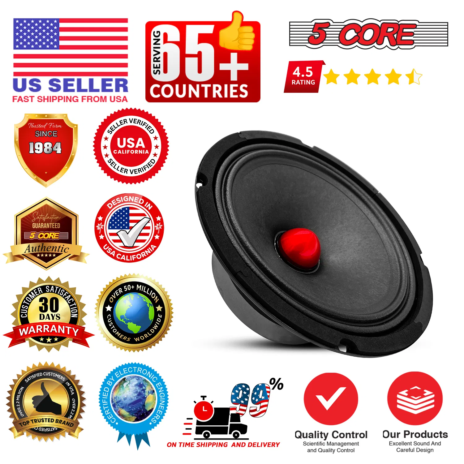 5Core 8 Inch 2Pcs Midrange Door Speaker 500W Subwoofer w Aluminum Bullet 4Ω/8Ω Sub Woofer photo 5