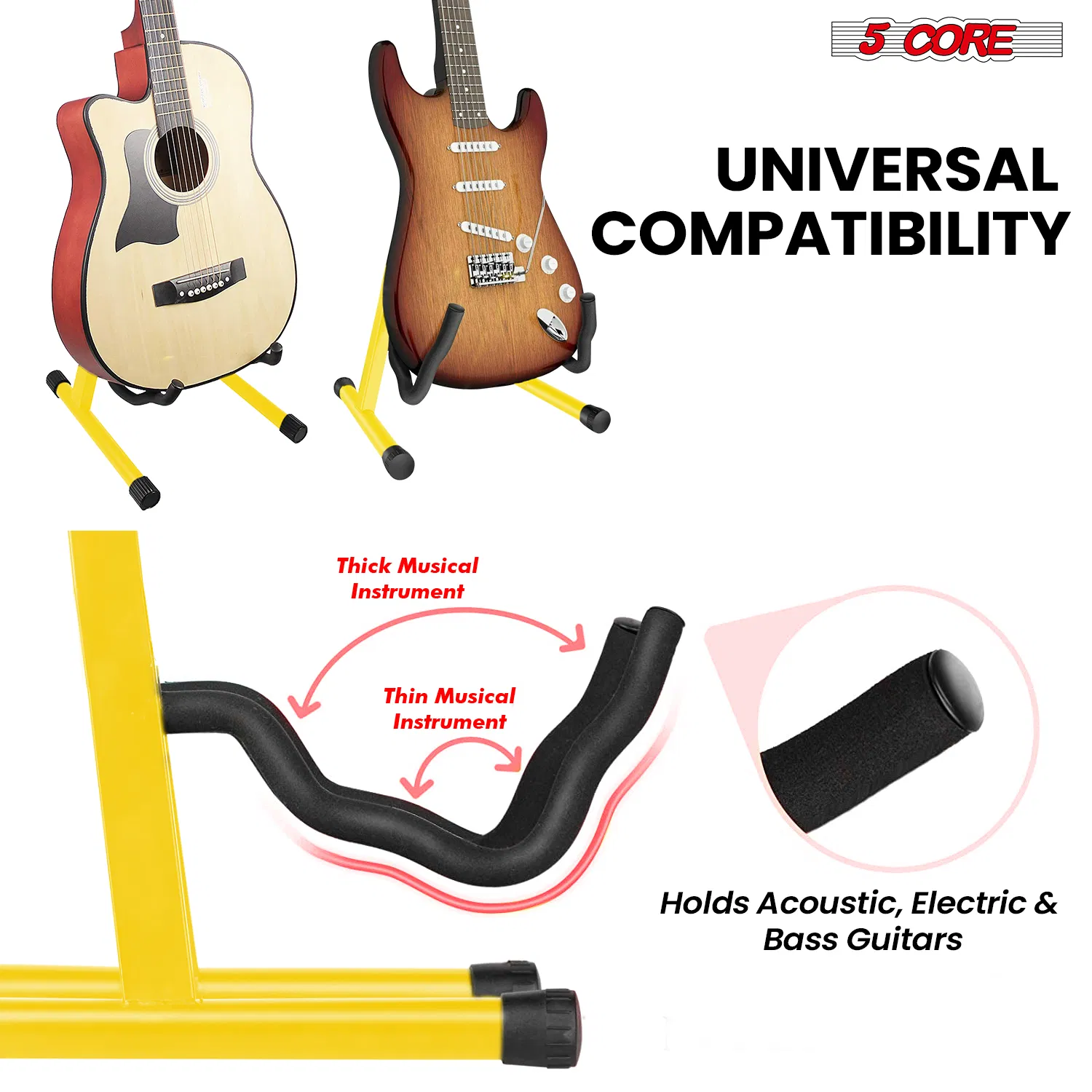5 Core Guitar Stand 2PC A Frame w Soft Foam Arm Non Slip Rubber for Acoustic Electric Bass photo 4