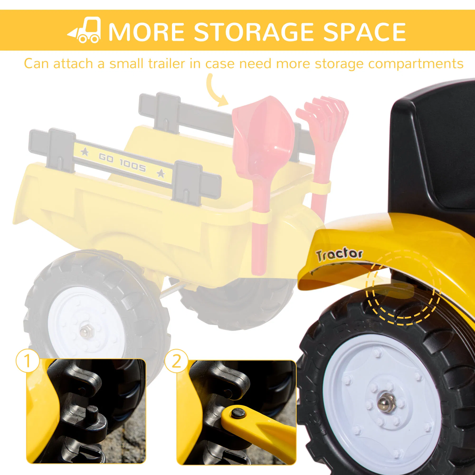 Ride on Tractor for Kids, Pedal Construction Car with Manual Control Bucket for 3 Year Old, Yellow photo 3