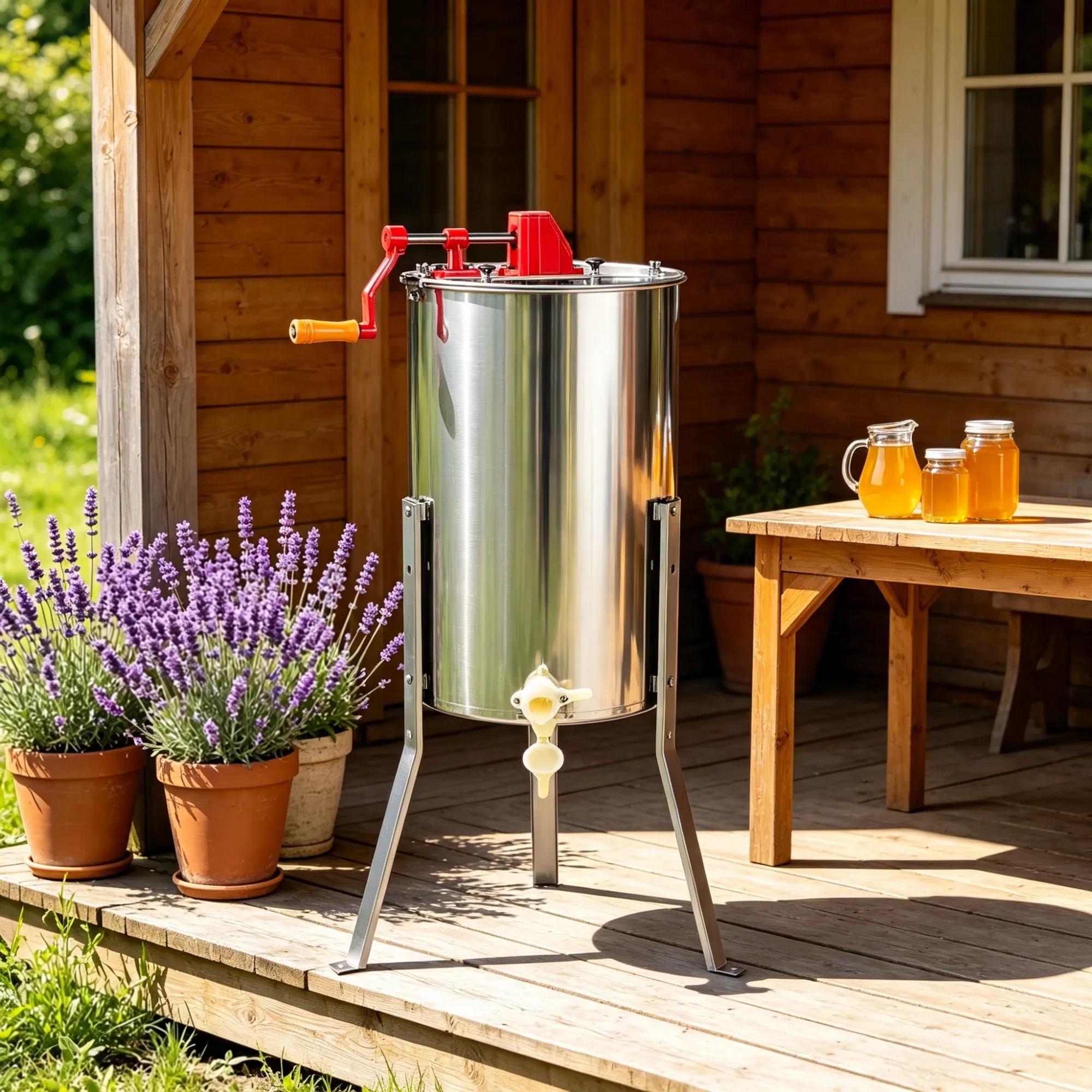 3-Frame Manual Honey Extractor, Stainless Steel Beekeeping Honey Spinner with Adjustable Stand & Lid photo 6