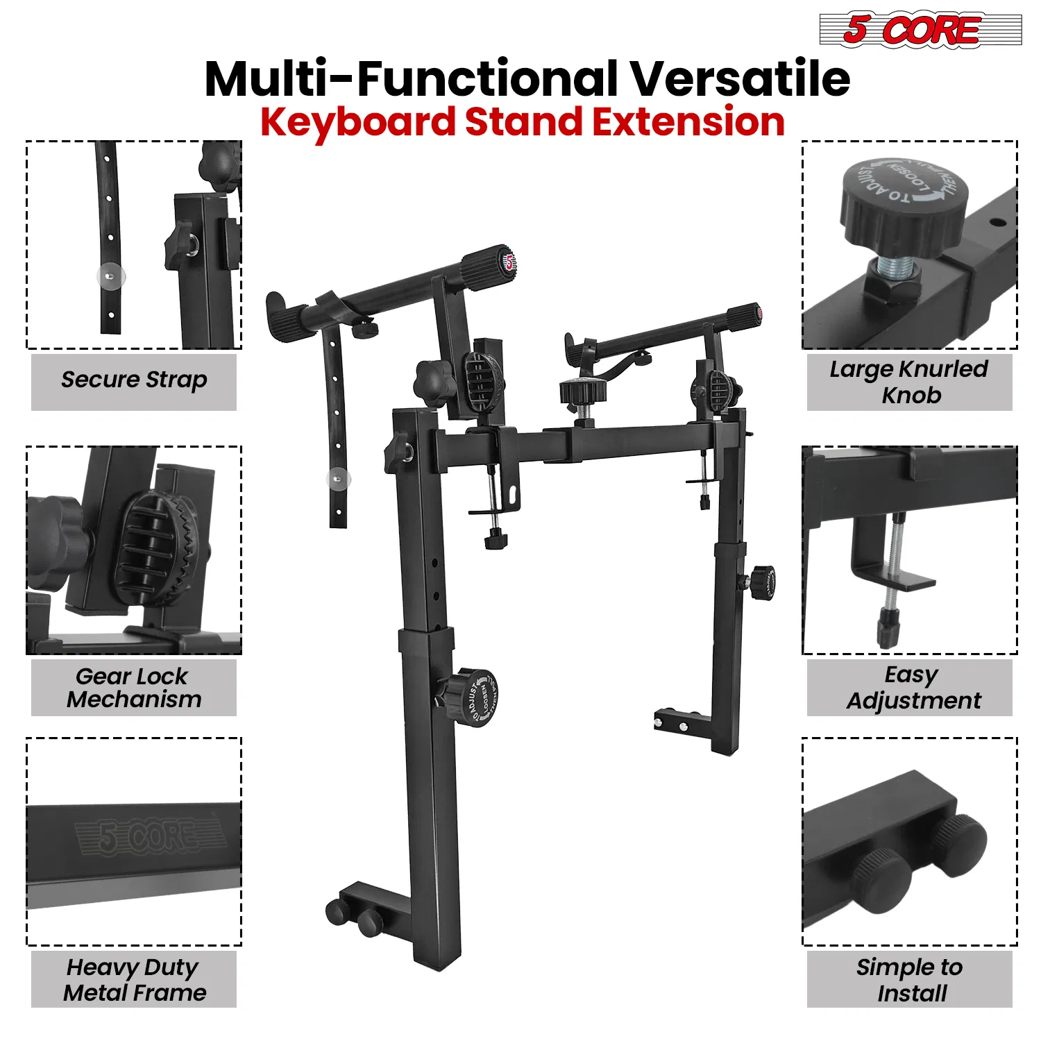 5 Core 2 tier Keyboard Stand Extension Adapter Adjustable Width 2nd Tier X-Style Piano Stands Attachment for 54 - 88 Key Music Keyboards, Z Style & Double Stand Extender photo 8