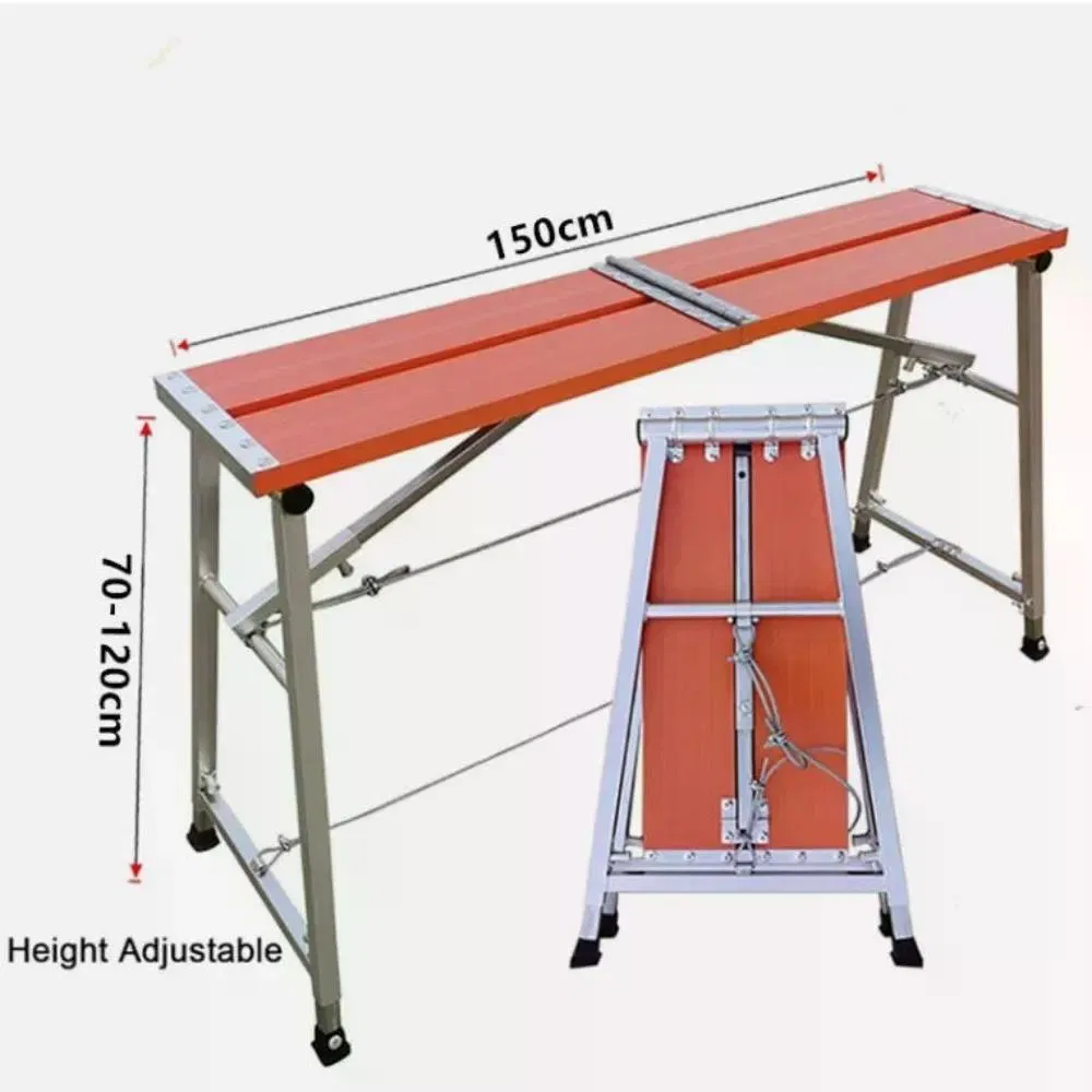 Folding Aluminum Scaffold Platform 250KG Heavy Load 5 Adjustable Height 70-120cm Anti Slip Large Work Platform Foldable No Assembly Portable Rust Resistant Work photo 4