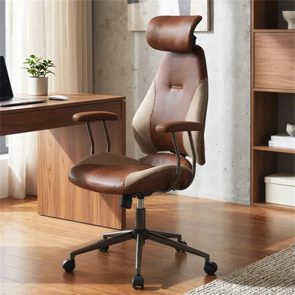 Brown Color Blocking Office Chair with 2D Adjustable Headrest, Ergonomic High-Back Desk Chair 330 lbs Capacity photo 5