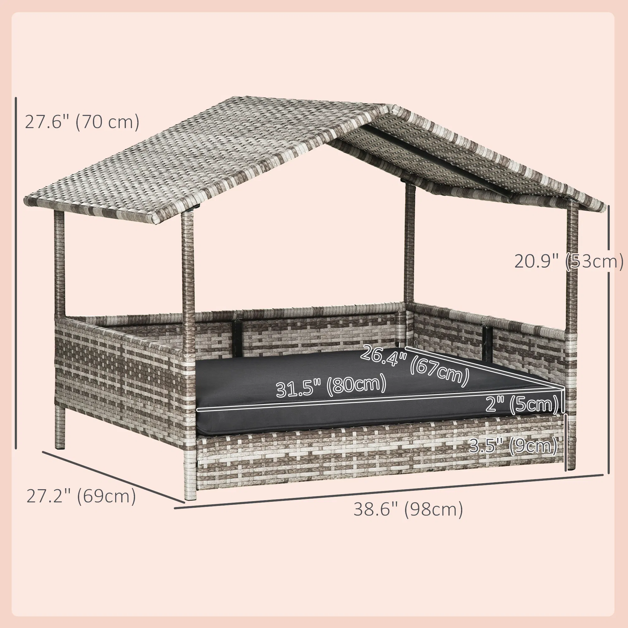 Wicker Pet House Dog Bed for Indoor/Outdoor Rattan Furniture with Cushion photo 6