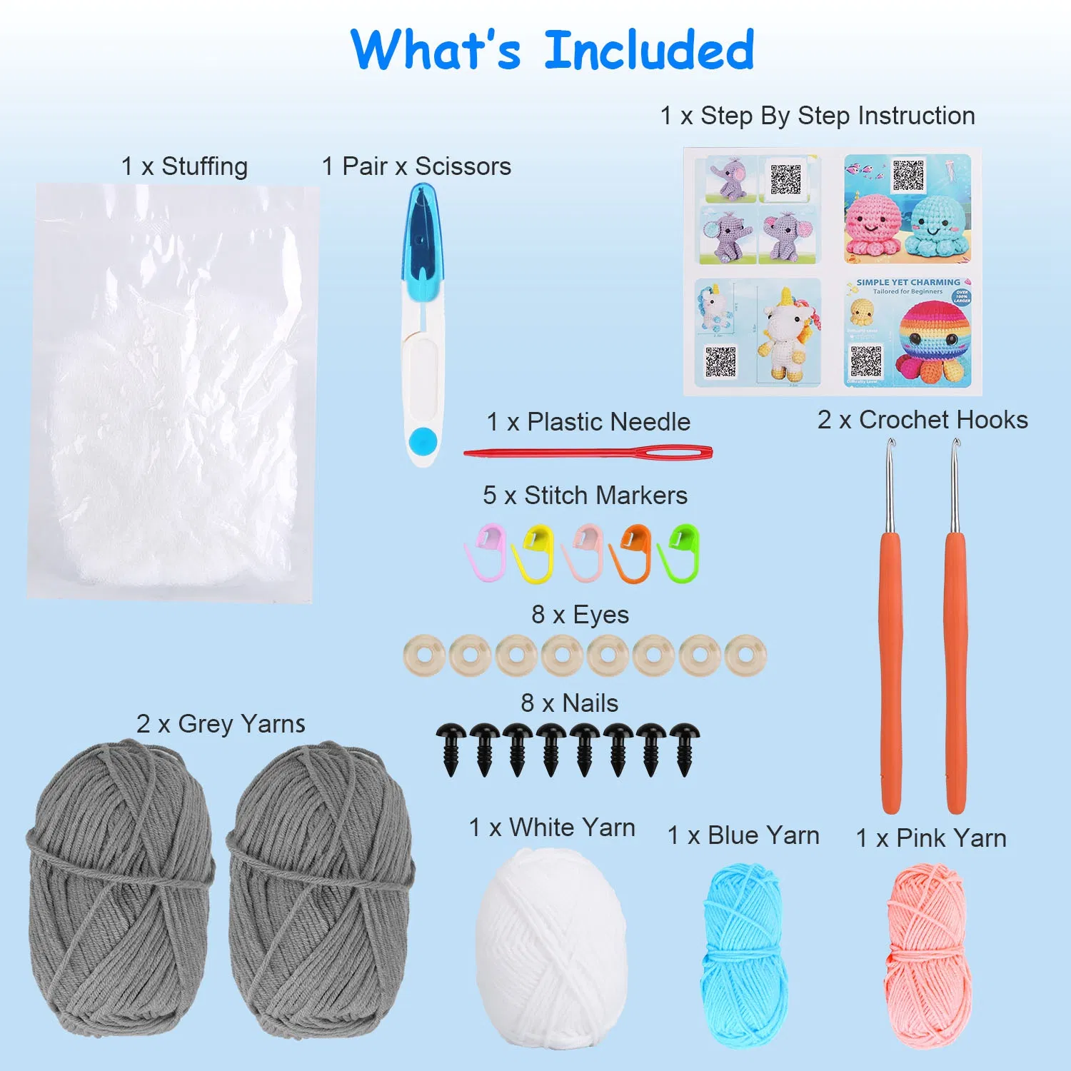 2 Lovely Elephants Crochet Kit Crochet Kit for Beginners DIY Knitting Supplies for Kids Adults 2 Types of Elephants photo 8