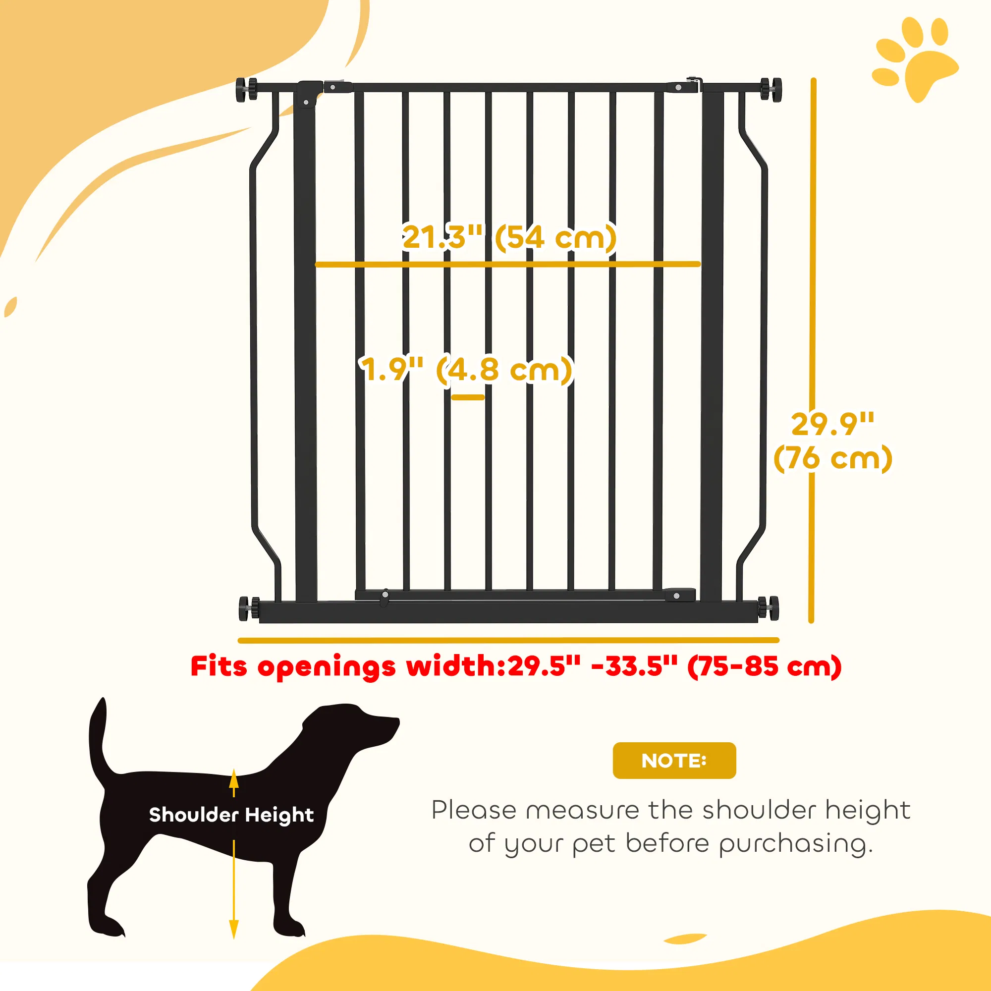 30"- 34" Easy Install Pet Gate w/ Door & Double Locking System, Extra Wide Dog Gate for Stairs, Hallways, Black photo 3