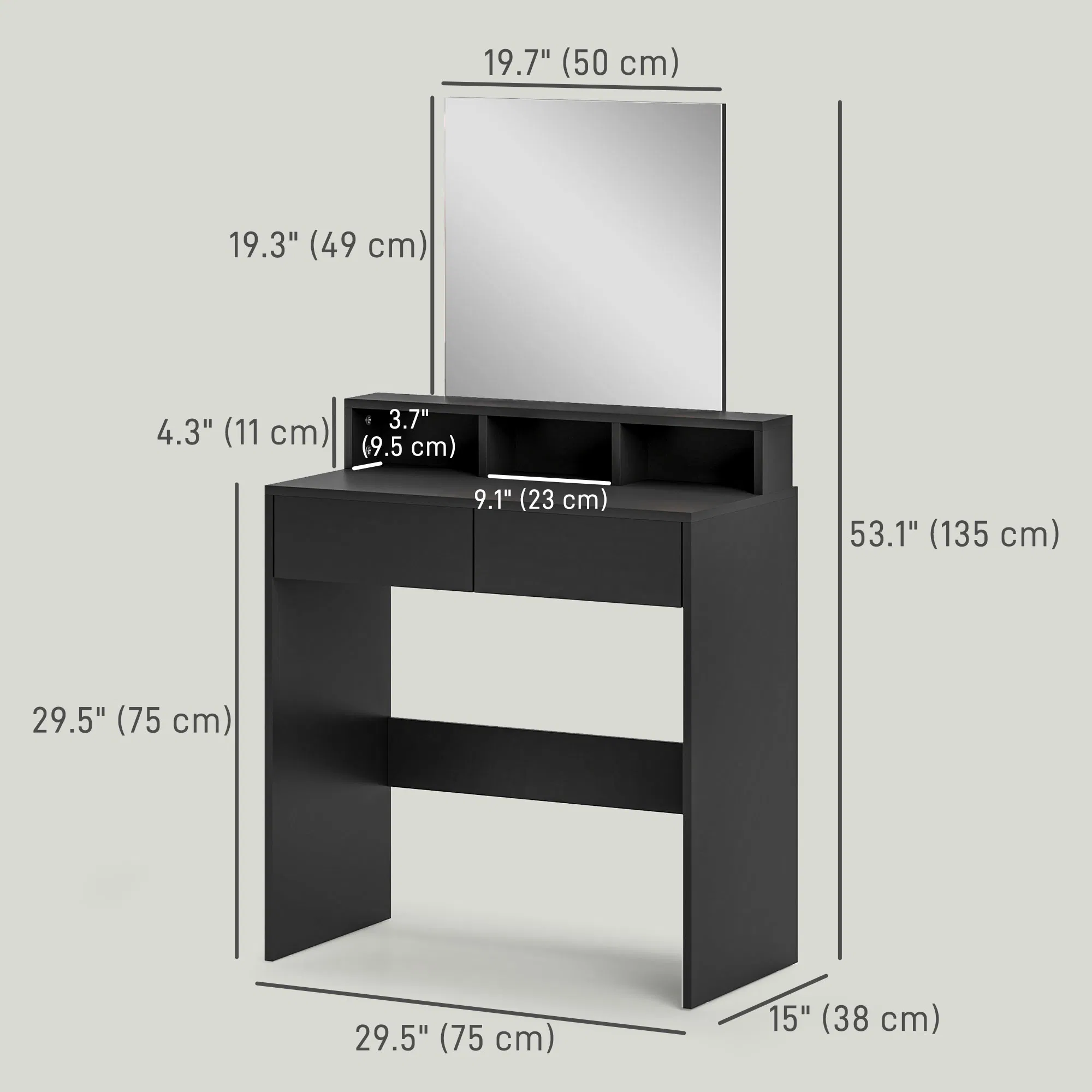 Makeup Vanity Desk with Mirror, for Bedroom, Modern Dressing Table with Drawers, Compartments, Black photo 6