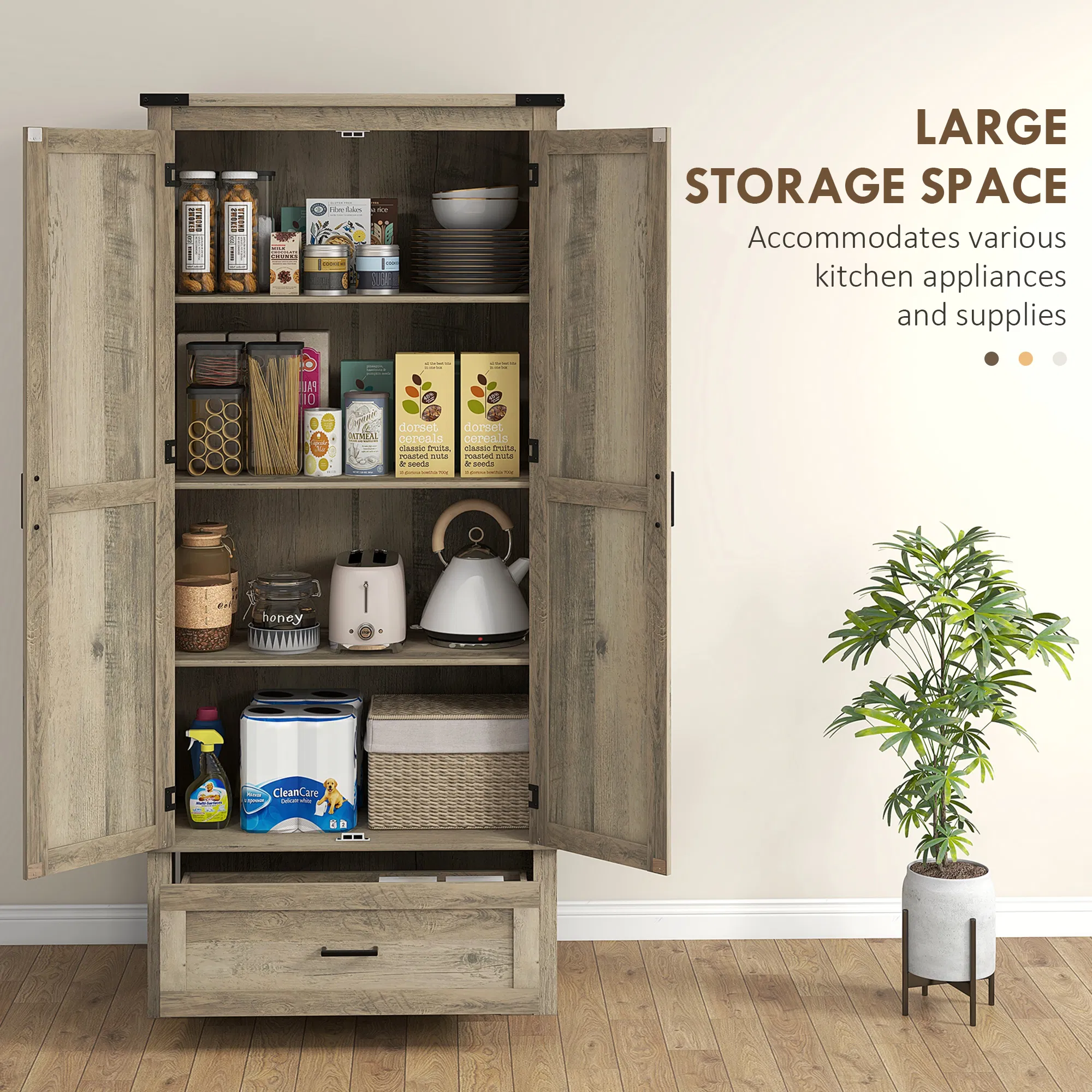 69" Tall Farmhouse Kitchen Pantry Cabinet with 2 Doors, Drawer and Adjustable Shelves, Grey photo 5