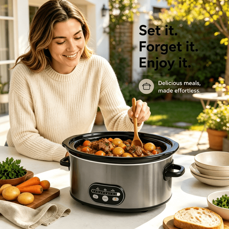 6/8 Quart Slow Cooker with 3 Cooking Settings, Non-Stick Ceramic Inner Pot, Dishwasher-Safe Lid, Multi-Functional Slow Cooker for Soups, Stews, Roast Chicken, Easy to Clean photo 6
