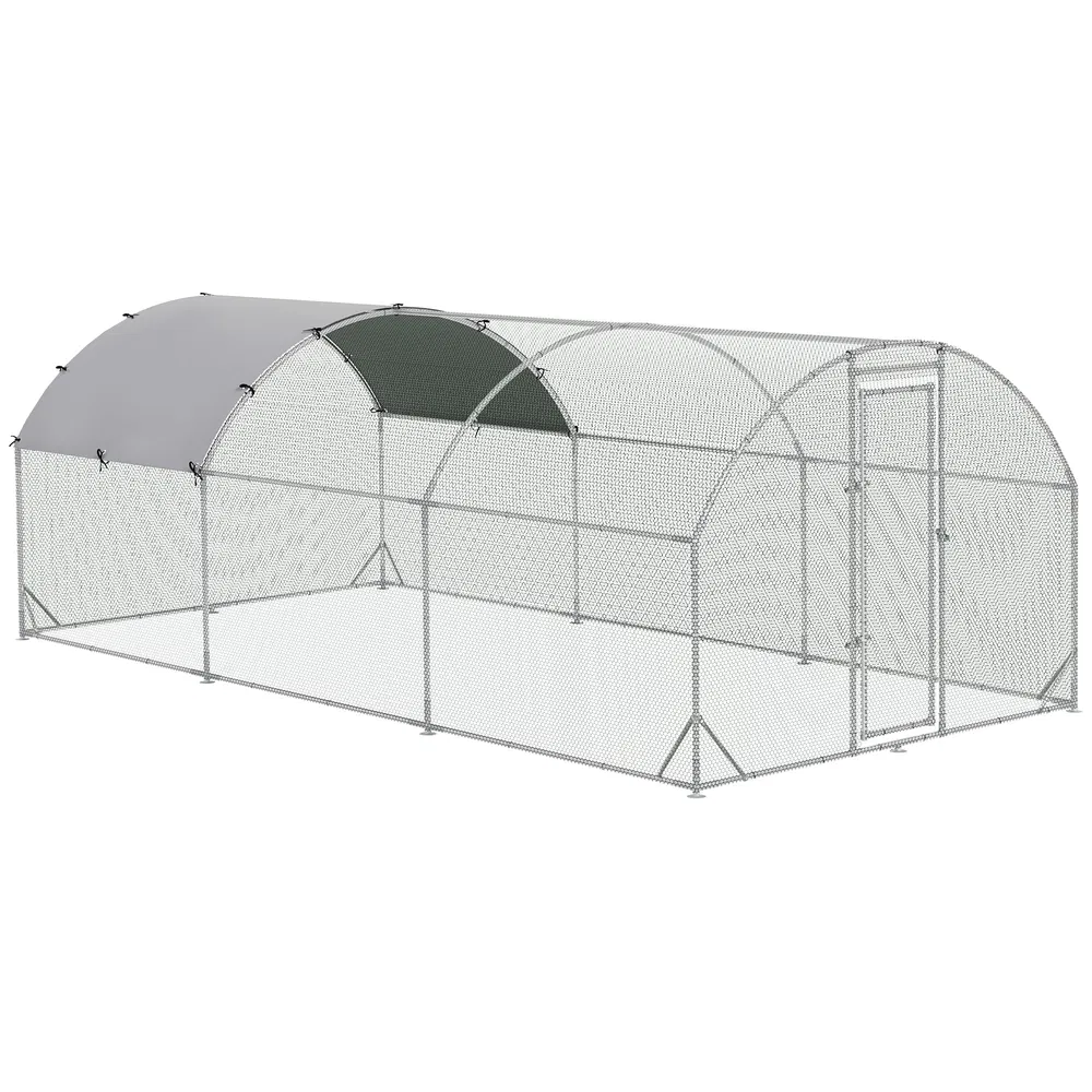 Galvanized Large Metal Chicken Coop Cage Walk-in Enclosure Poultry Hen Run House Playpen Rabbit Hutch with Cover for Outdoor Backyard 9.2' x 18.7' x 6.5' Silver photo 7