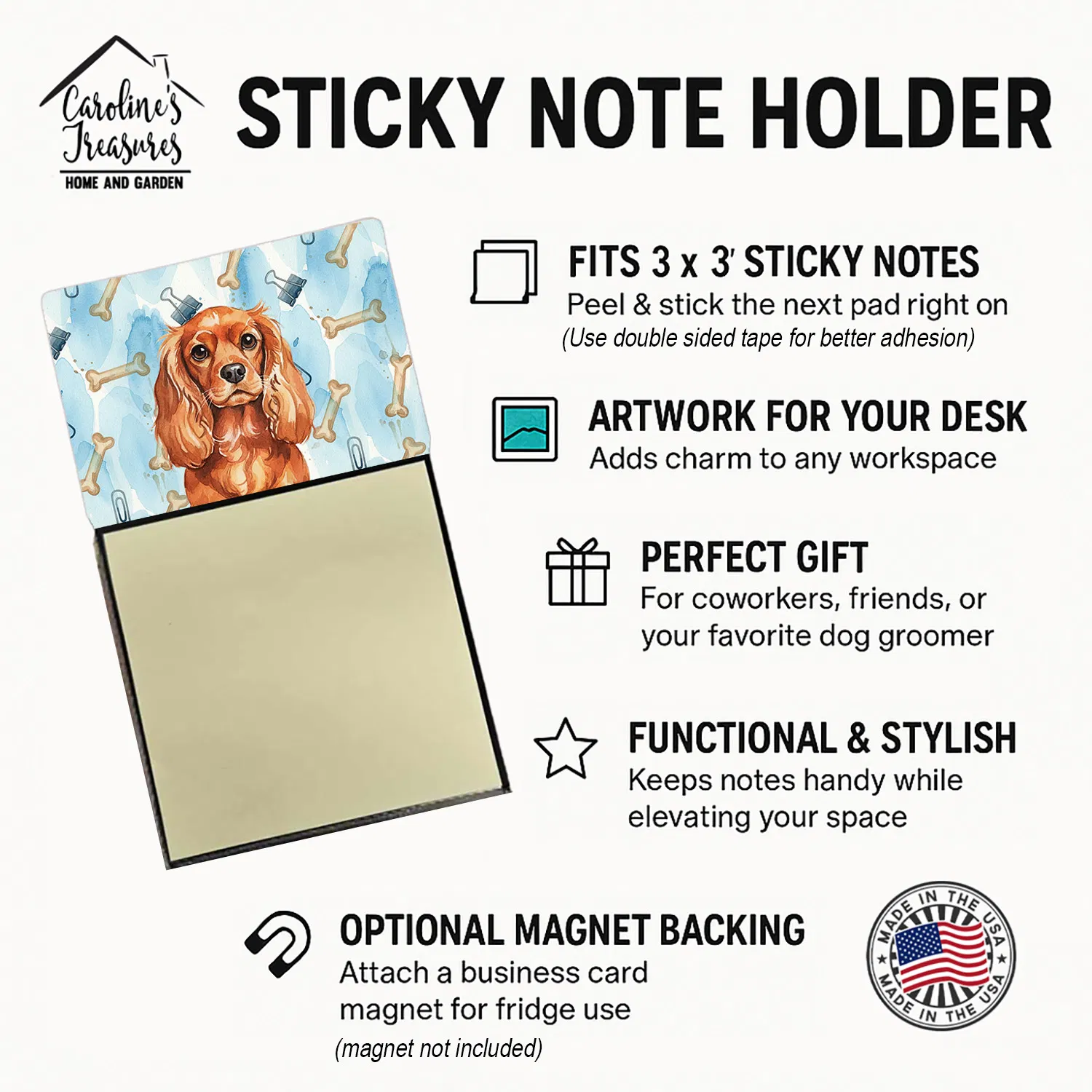 Ruby English Toy Spaniel Coworker Watercolor Sticky Note Holder Refillable Dispenser Desk Accessory 3x3 Pad Gift photo 7