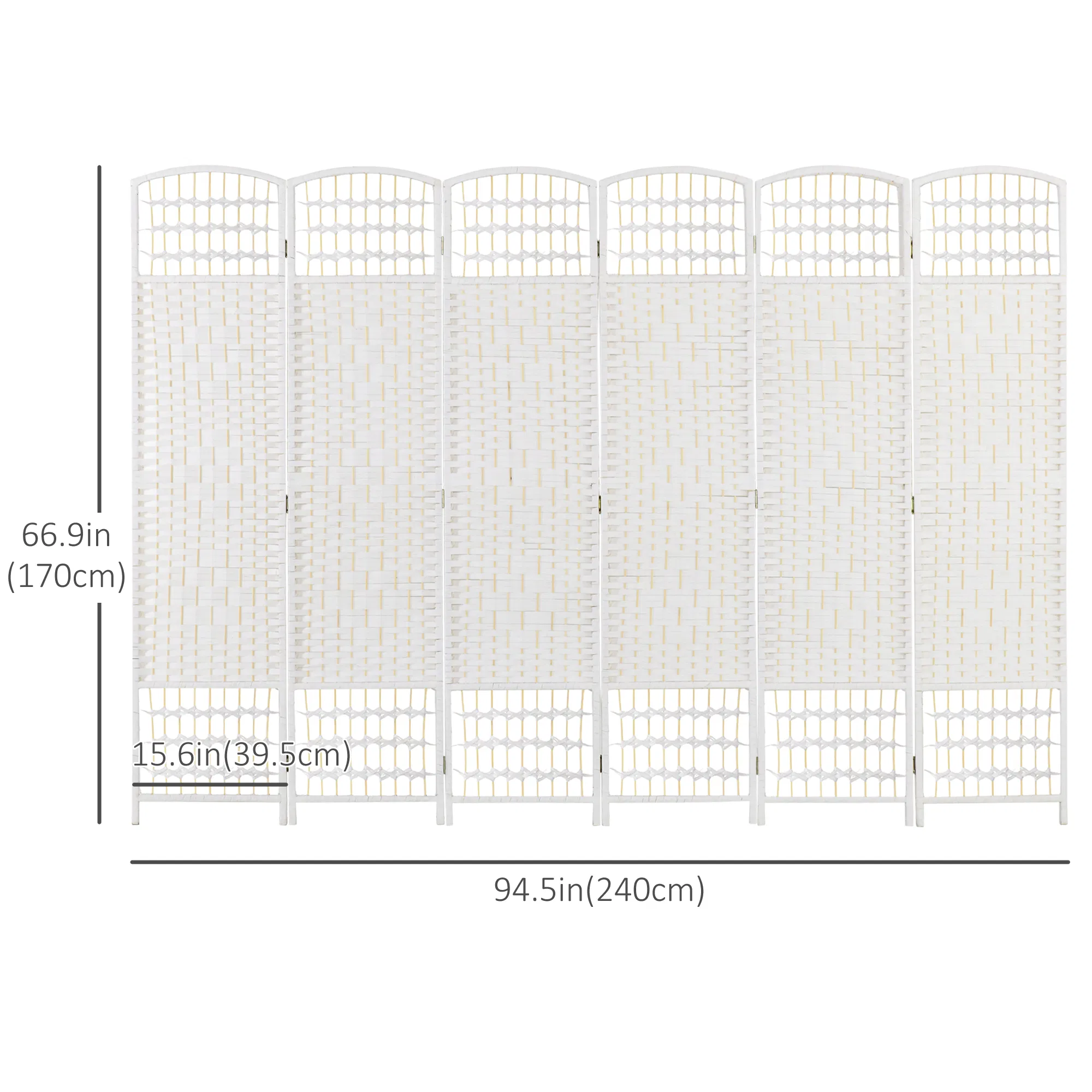 6 Panel Folding Room Divider, Portable Privacy Screen, Wave Fiber Room Partition for Home Office, White photo 6