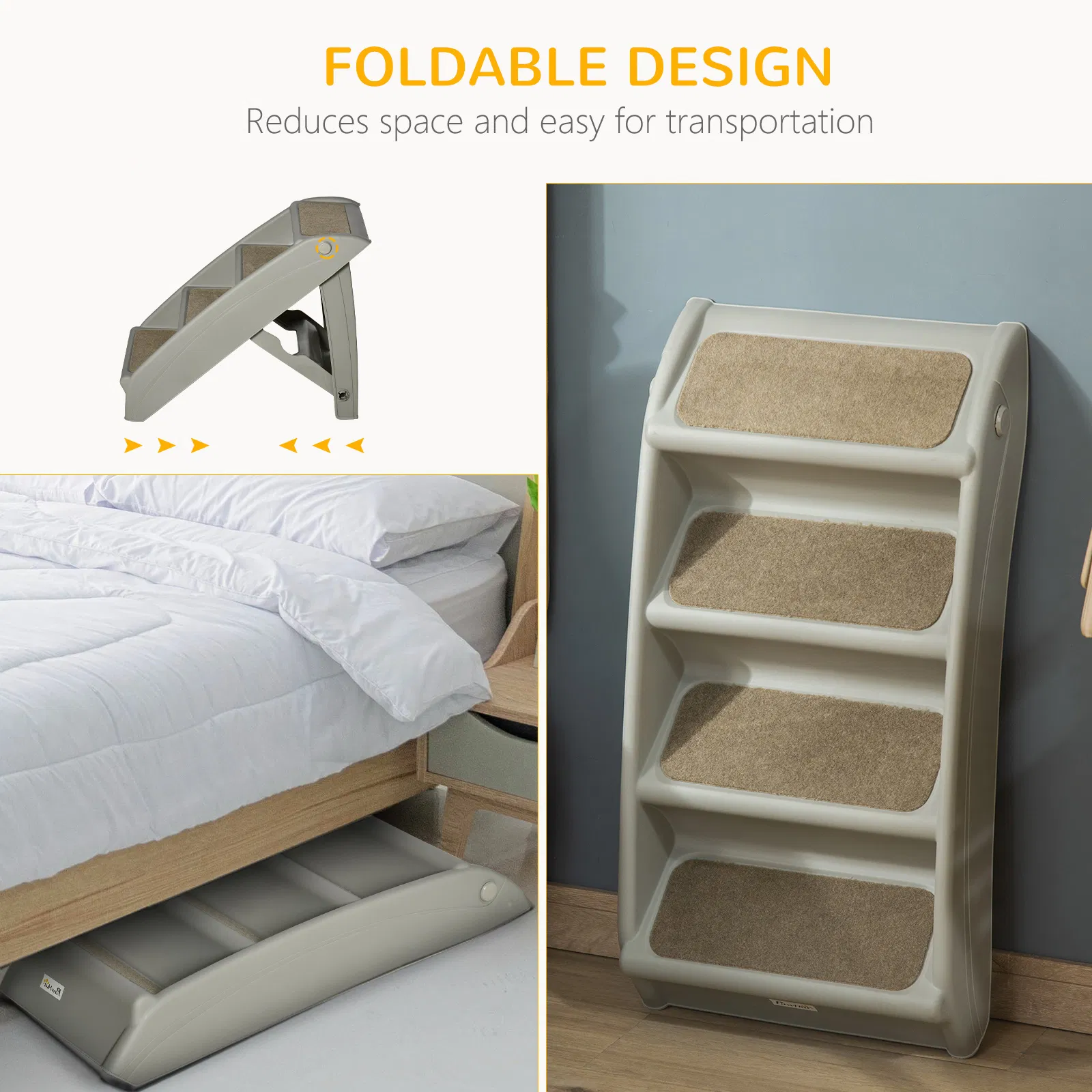 4-Level Portable Dog Stairs, Foldable Dog Steps for Small Dogs, Lightweight Cat Steps, with Nonslip Soft Mats, for High Bed, Sofa, Grey photo 6