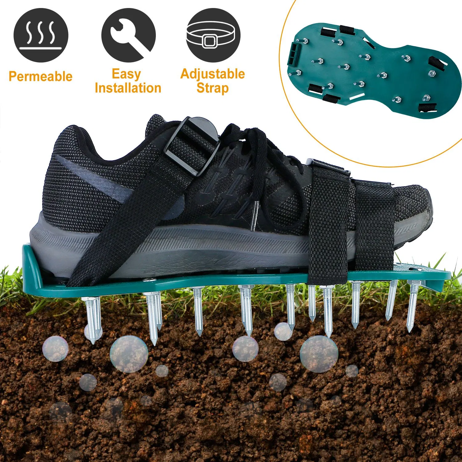 Lawn Aerator Shoes, Metal Spike Sandals for Aeration, Durable PP Material, Adjustable Straps, Easy Installation, Perfect Gardening Gift photo 1