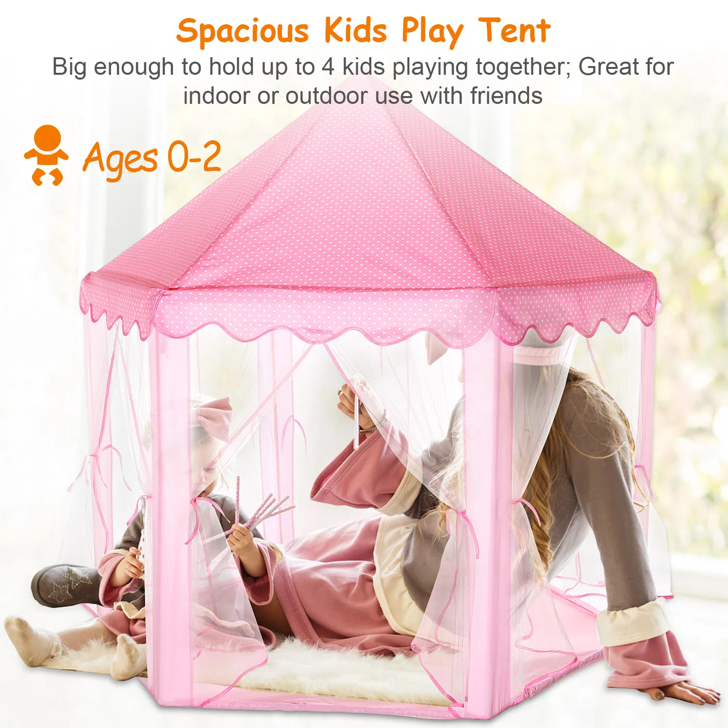 Princess Play Tent for Girls, Large Castle Playhouse with 6 Breathable Mesh Doors, Indoor Outdoor Play Tent for Backyard Garden Party, Sturdy Structure Easy Assembly, Gift for Kids Birthday photo 8