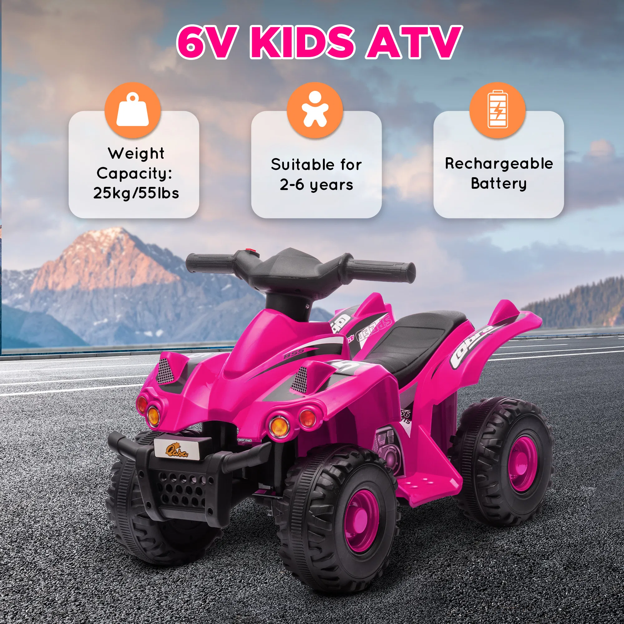 6V Kids ATV Quad w/ Music, Forward, for 2-6 Years, Pink photo 5