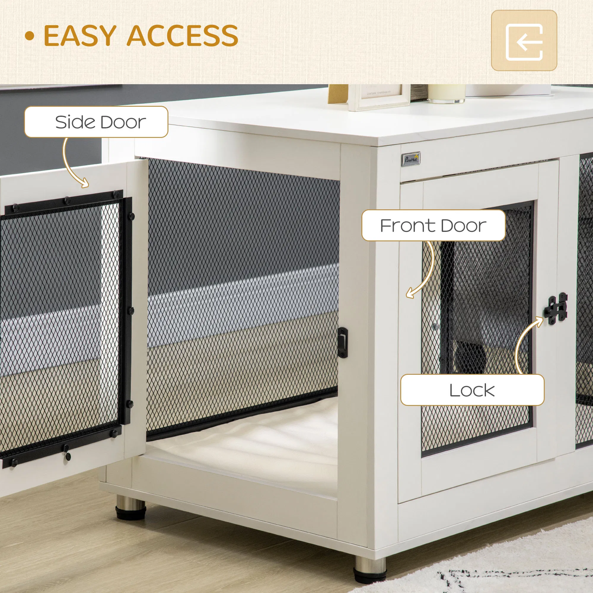 Pet Crate End Table with Water-resistant Cushion or Large Medium Dogs, White photo 5