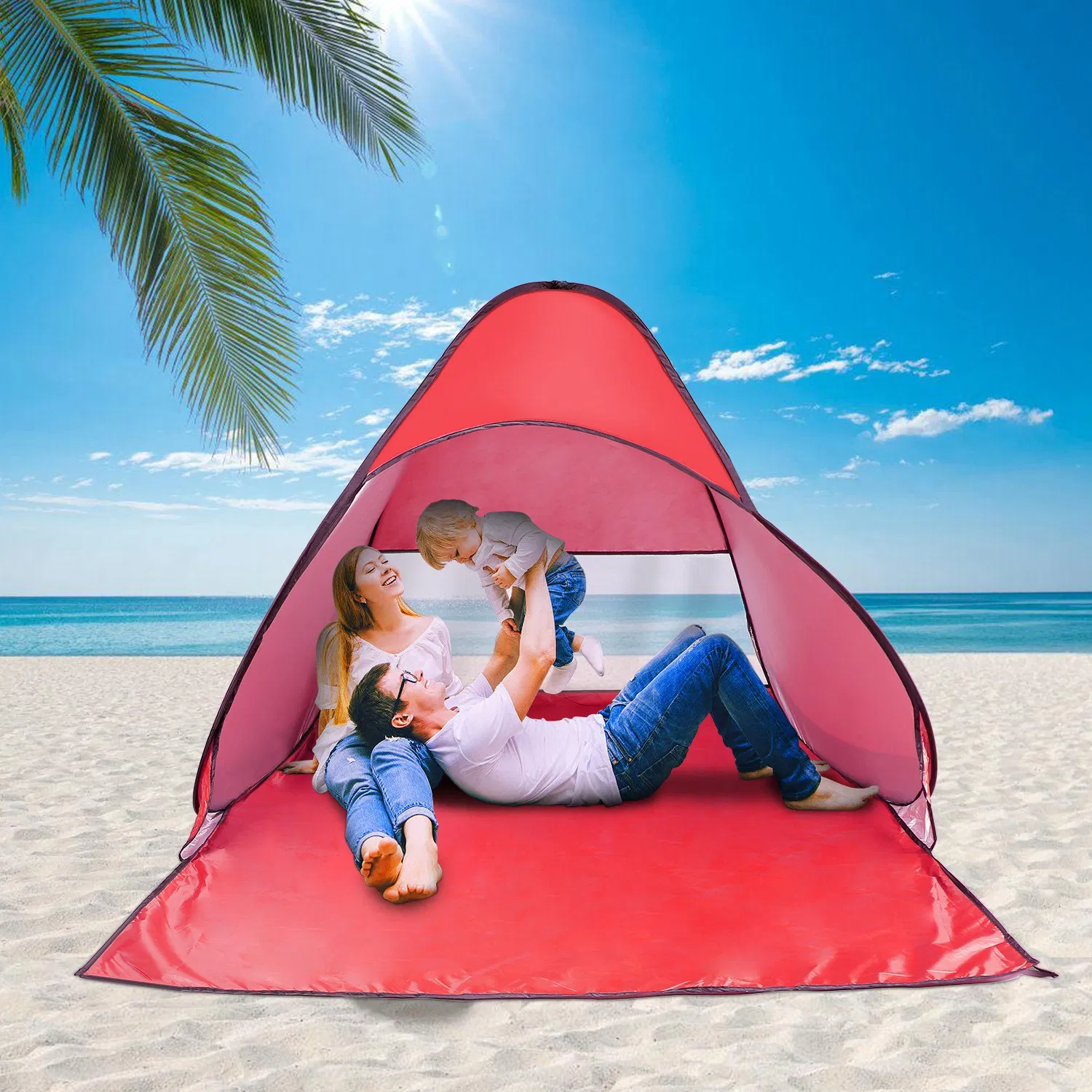 Pop Up Beach Tent Sun Shade Shelter Anti-UV Automatic Waterproof Tent Canopy for 2/3 Man w/ Net Window Storage Bag for Outdoor Beach Camping Fishing Park Lake photo 8