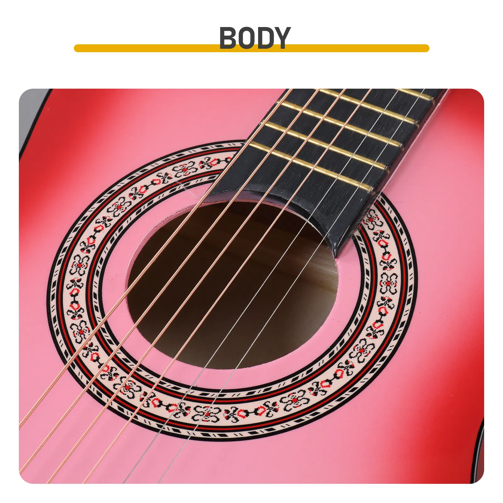 Pink 30-inch acoustic guitar with pick, strings, capo, gig bag, tuner and shoulder strap photo 3