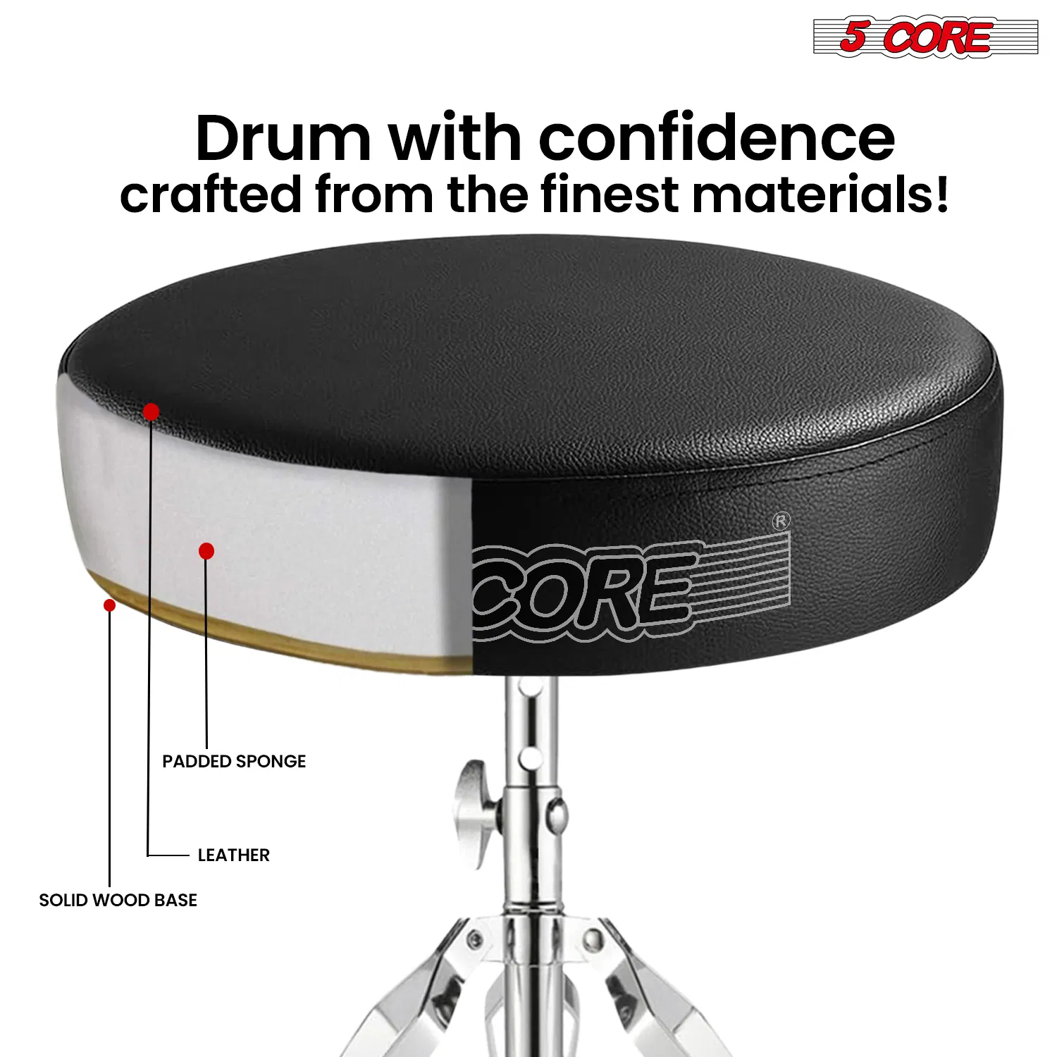 5 CORE Drum Throne Padded Guitar Stool Height Adjustable Music Chair Seat Universal for Adults & Kids with Anti Slip Rubber Feet photo 7