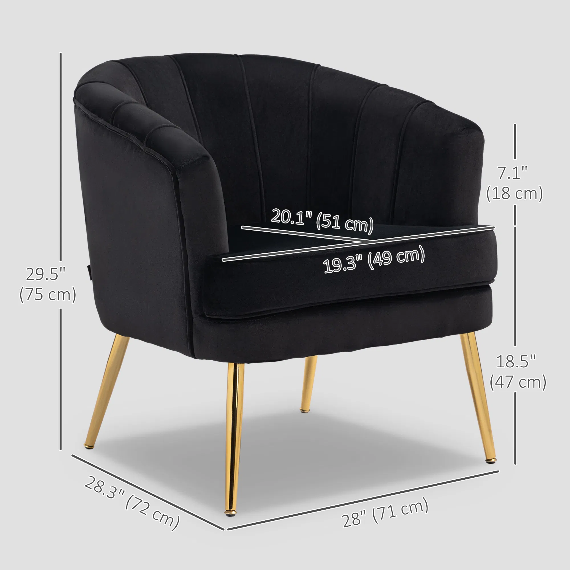 Fabric Armchair, Modern Accent Chair with Gold Metal Legs for Living Room, Bedroom, Home Office, Black photo 3