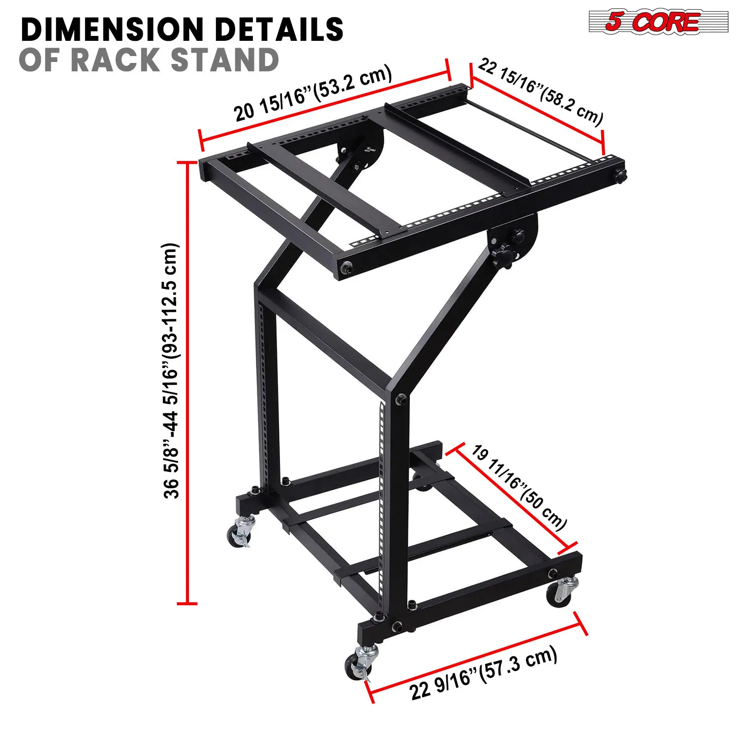5 Core DJ Mixer Stand 9U/12U/16U Adjustable Rack Mount Rolling Stage Cart Pro Audio Studio Equipment for Homes Offices Stage Music Studios w Wheels photo 6