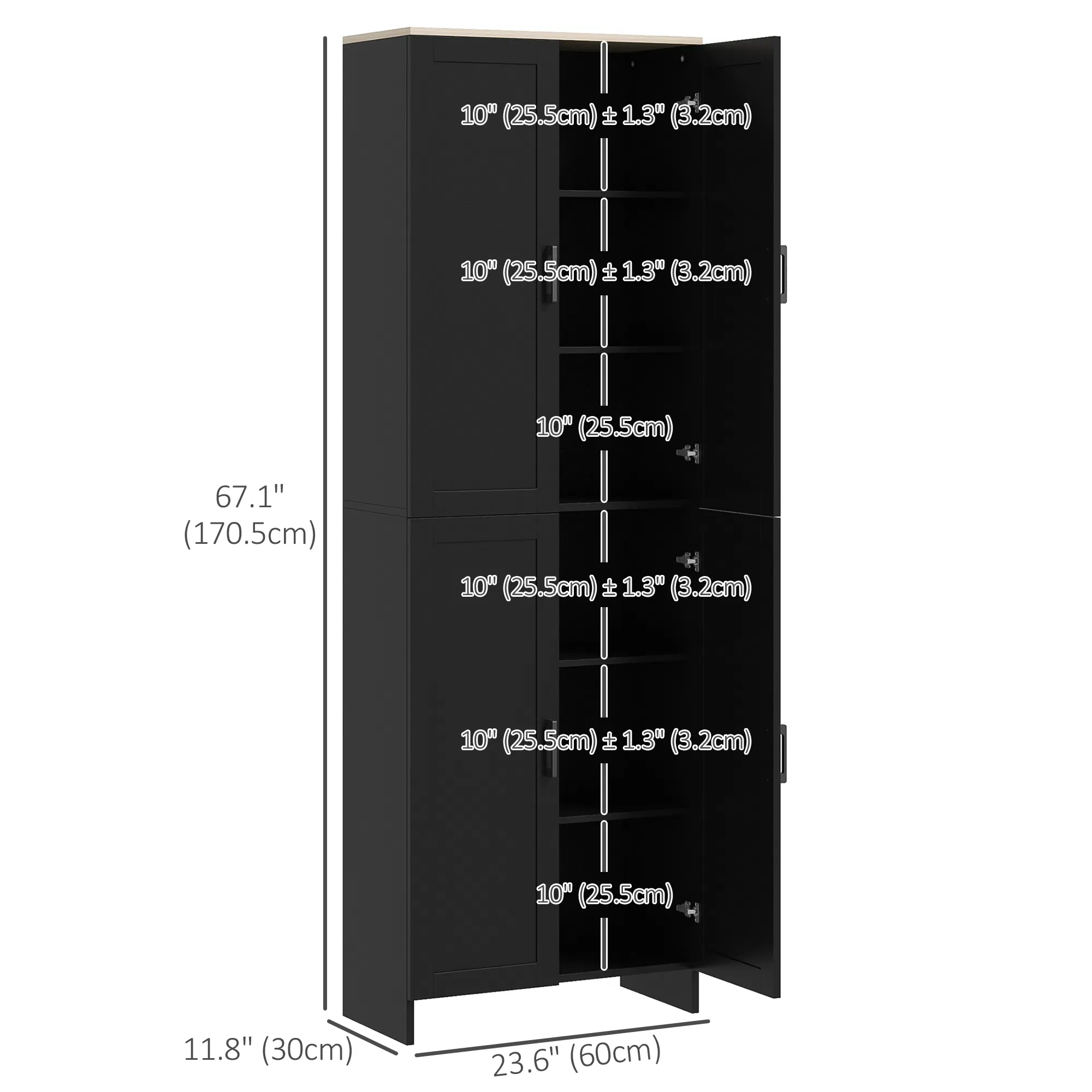 67" 4-Door Kitchen Pantry Cabinet, Freestanding Storage Cabinet Cupboard with Adjustable Shelves, Black photo 6