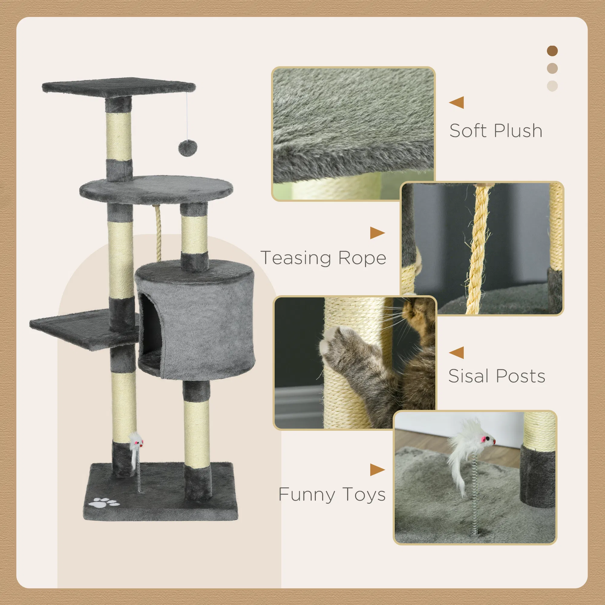 46Inch Scratching Cat Tree, Multi Level Cat Tower for Large Cats Adult with Toys and Condo, Grey photo 2