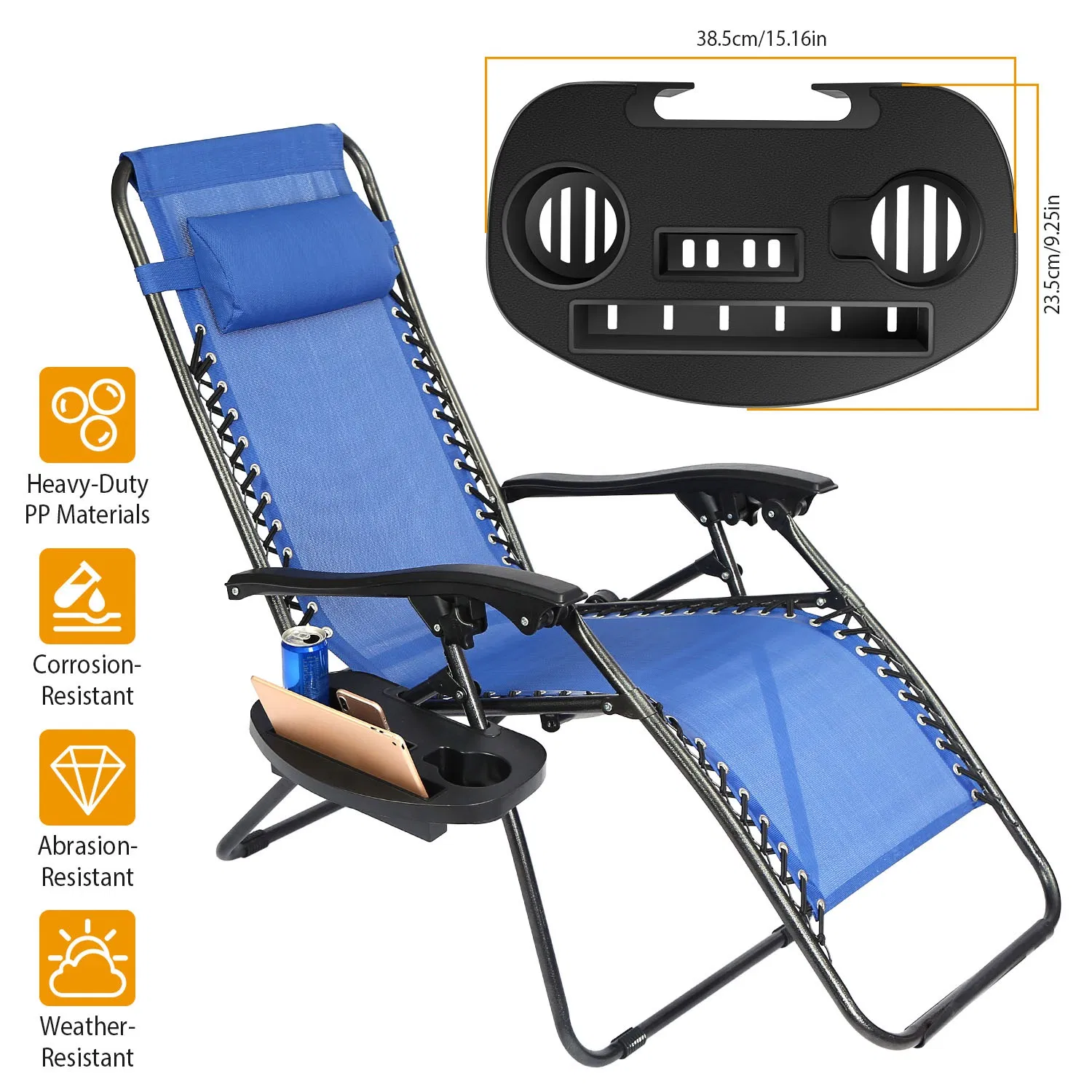 Zero Gravity Chair Cup Holder Clip On Side Tray w/Beverage Can Mobile Devices Slots photo 3