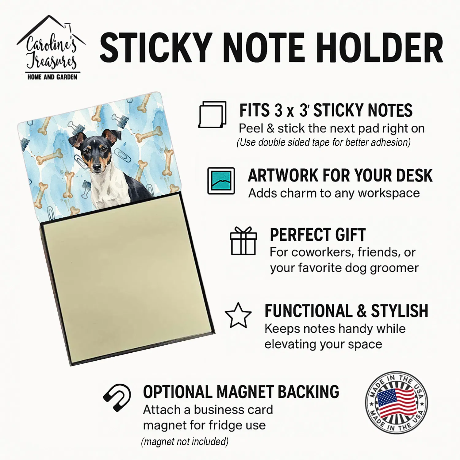 Black and White Rat Terrier Coworker Watercolor Sticky Note Holder Refillable Dispenser Desk Accessory 3x3 Pad Gift photo 7