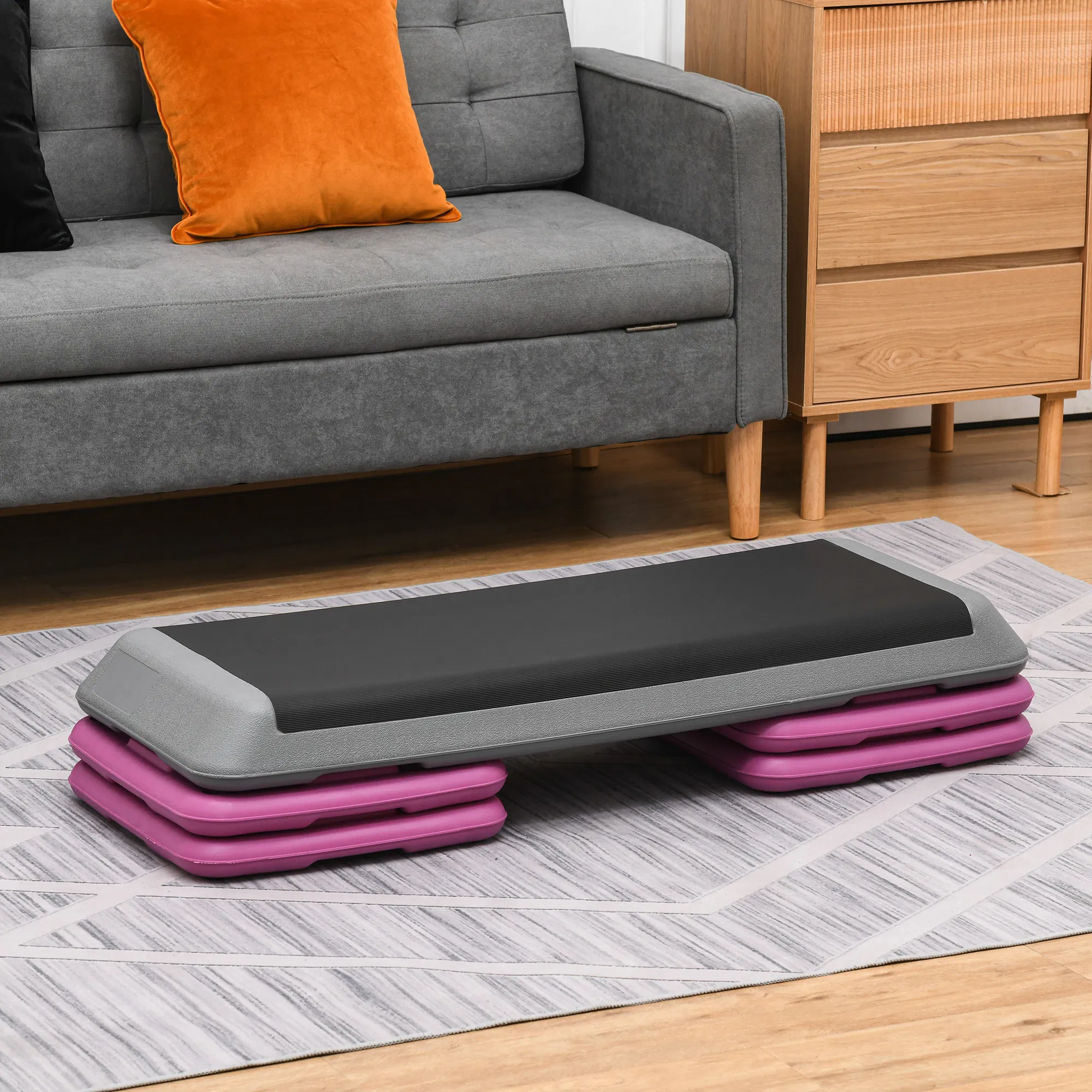 43" Adjustable Aerobic Platform Stepper 3 Level with Risers 4' 6' 8' Cardio Fitness Trainer Workout Step Home Gym Exercise, Black Purple photo 5