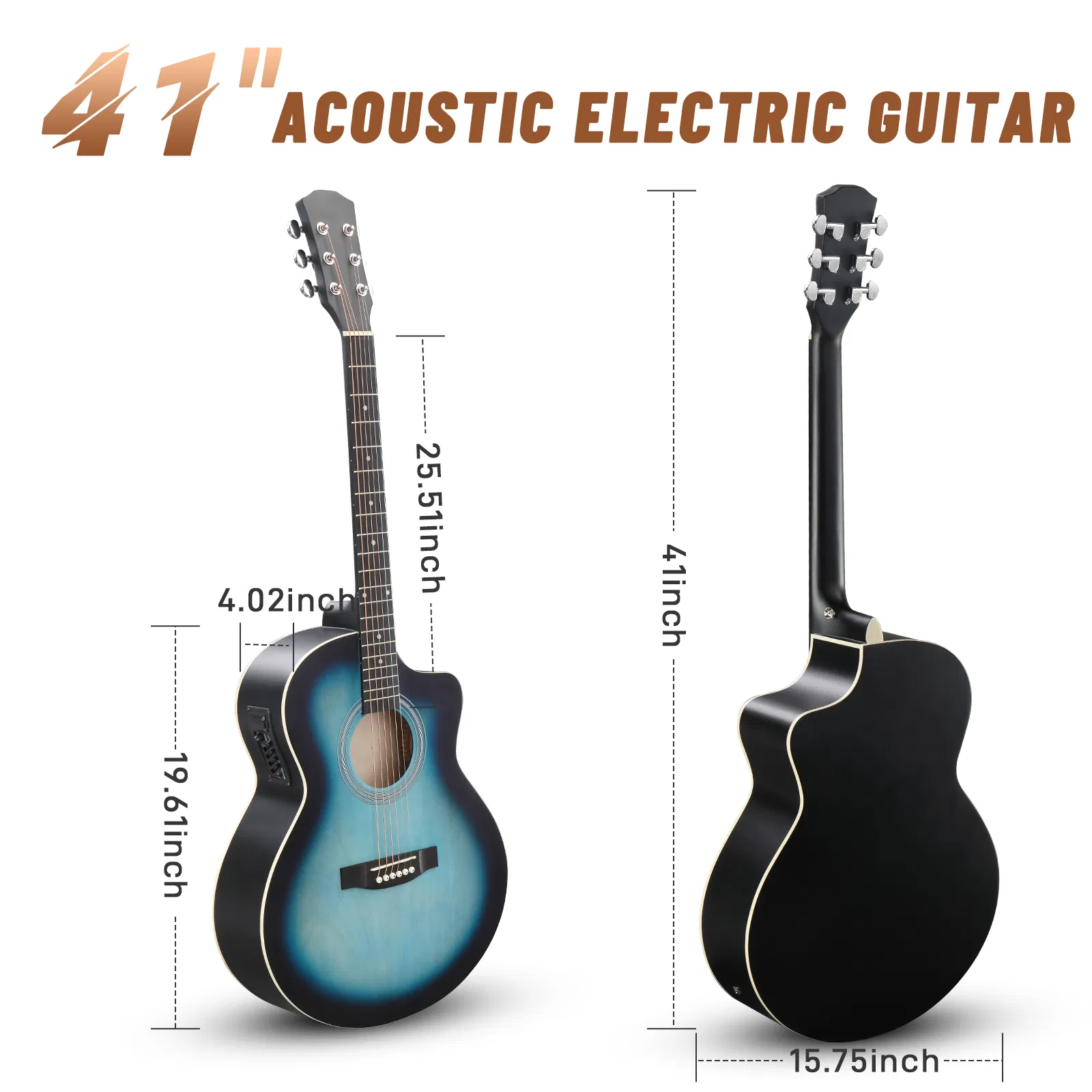 Replace 43636604KMA102 41In Basswood Panel Matte Edging Folk Guitar with 15W Amplifier Bag Tuner and other Accessories Rubbed blue photo 5