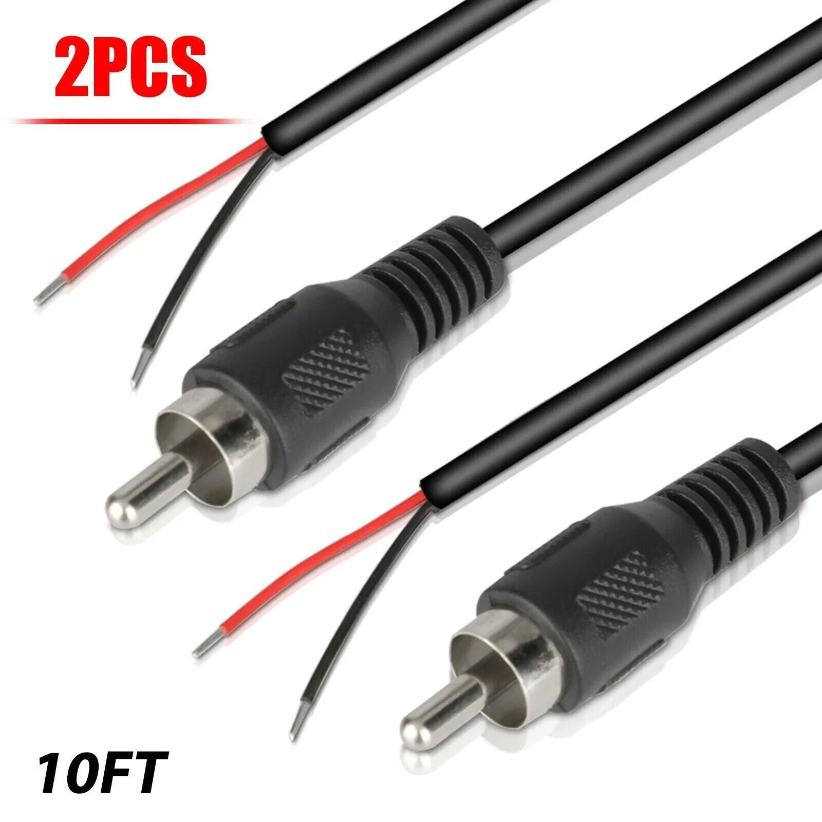 2-Pack 10 FT RCA Male Plug to Bare Wire Audio Speaker Subwoofer HDTV Cable Cord photo 8