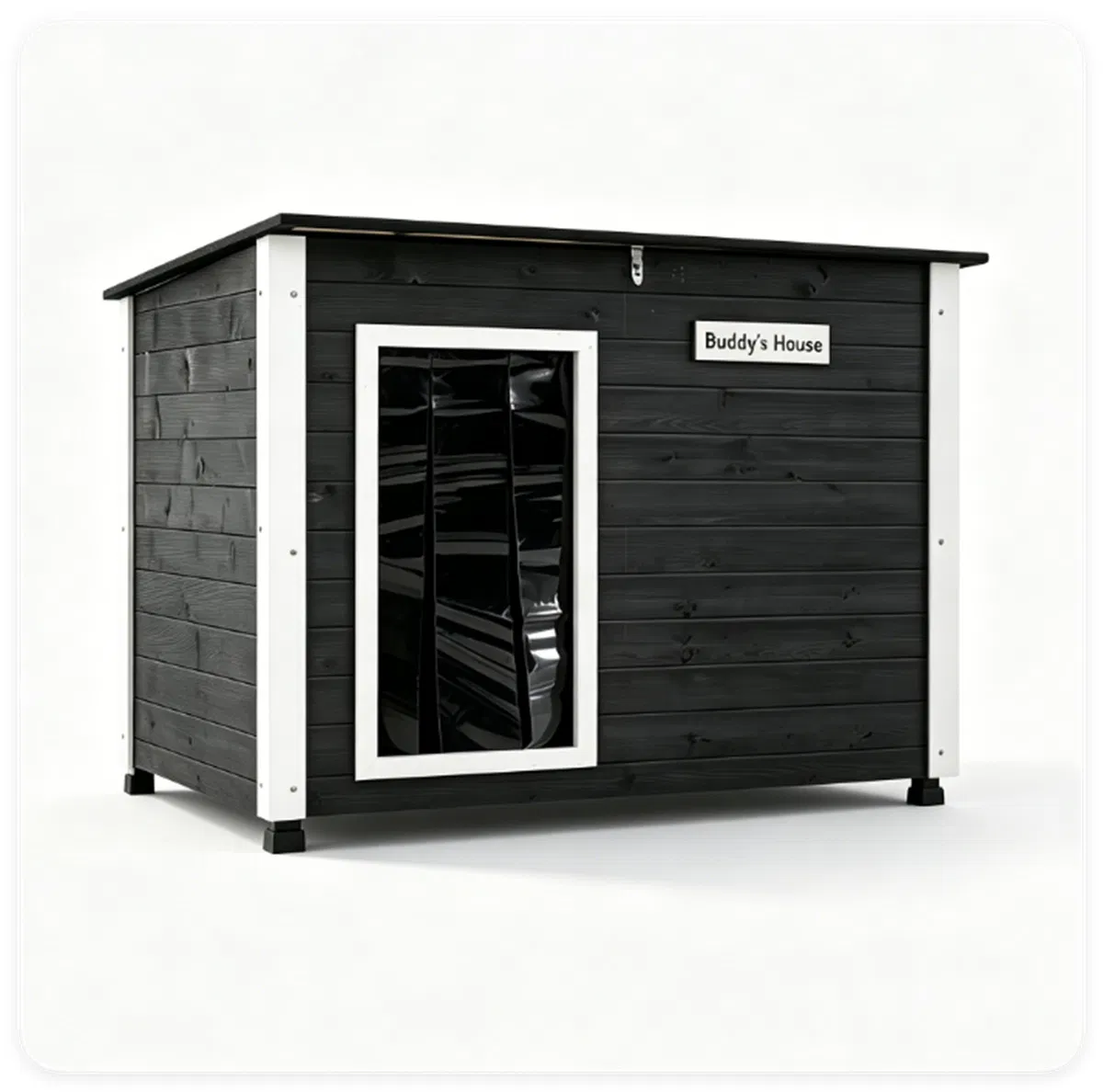 42.5" x 27" x 33.5" Outdoor Dog House with Sloped Asphalt Roof, Elevated Floor & Openable Roof Weatherproof Pet Kennel with PVC Door Curtain for Medium Large Dogs Gray photo 6