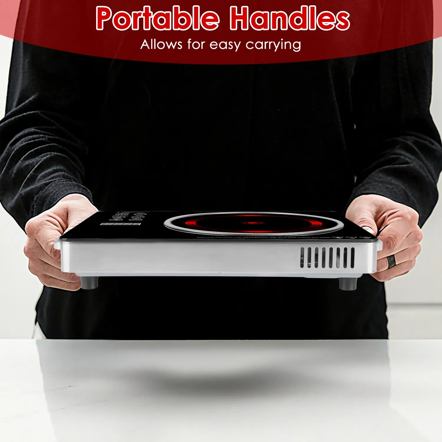 Portable Electric Single Burner Cooktop 3500W 110V, Heat-Resistant Glass Surface (Easy to Clean) with Side Handles, 4 Preset Cooking Modes for Camper/Studio/Dorm photo 2